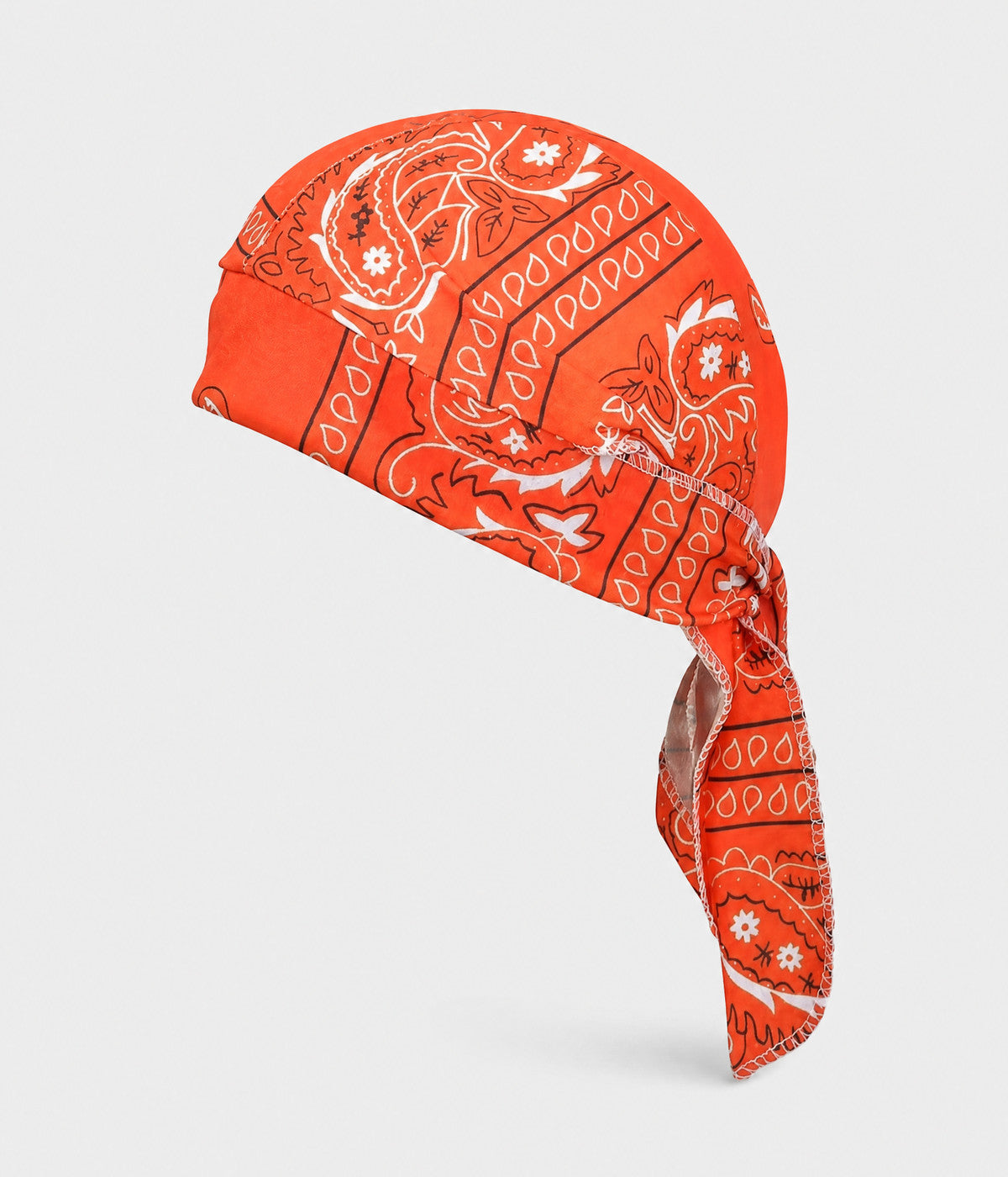 BANDANA CAP. pre-tied paisley bandana cap in orange, front view