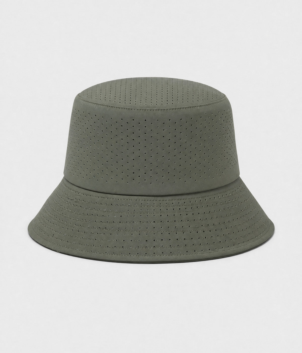 PERFORATED BUCKET. perforated bucket hat in army green, front view