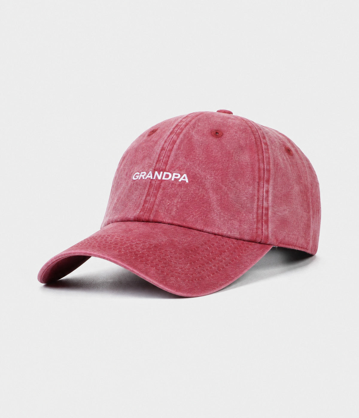 WASHED GRANDPA. washed cotton dad cap in RED, side view