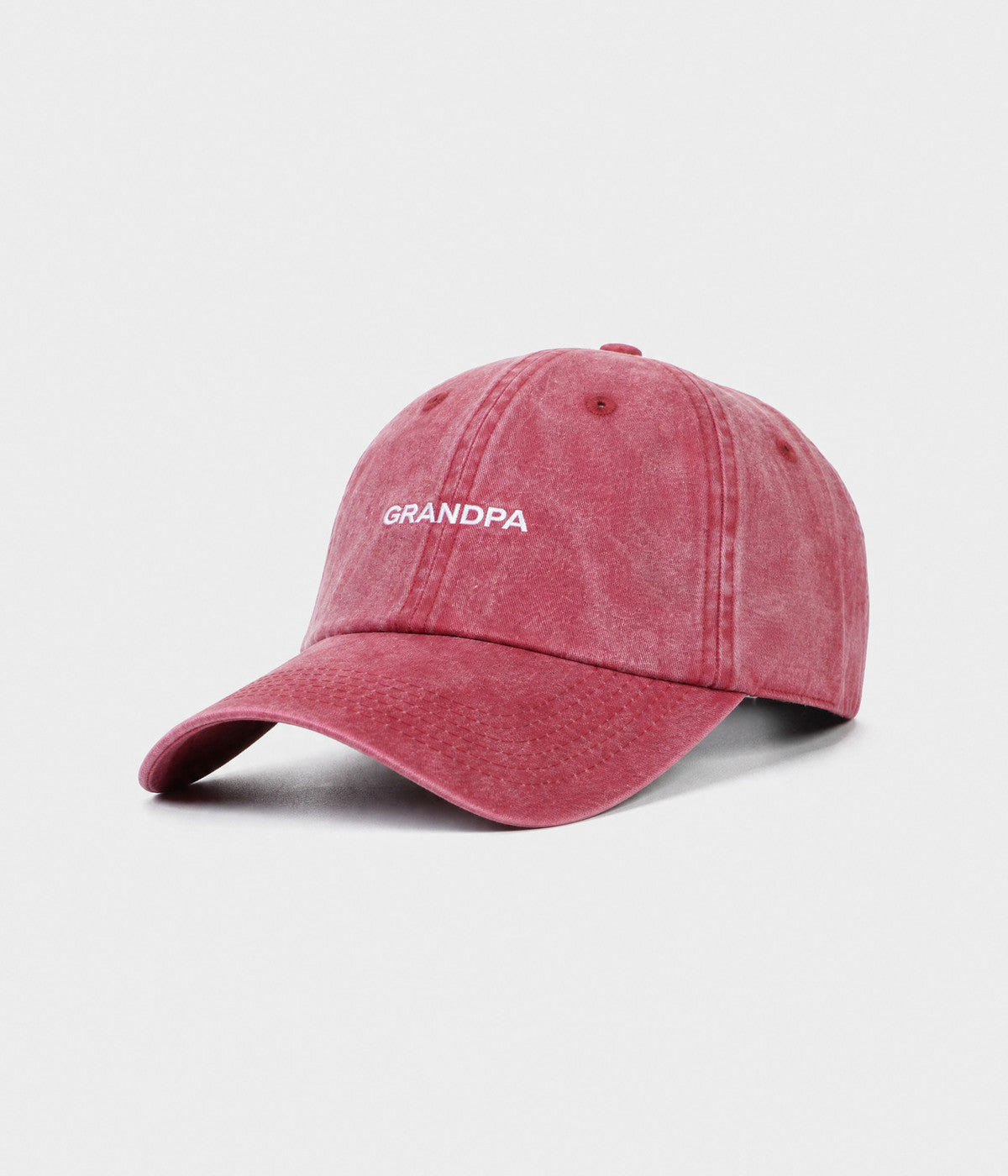 WASHED GRANDPA. washed cotton dad cap in RED, side view