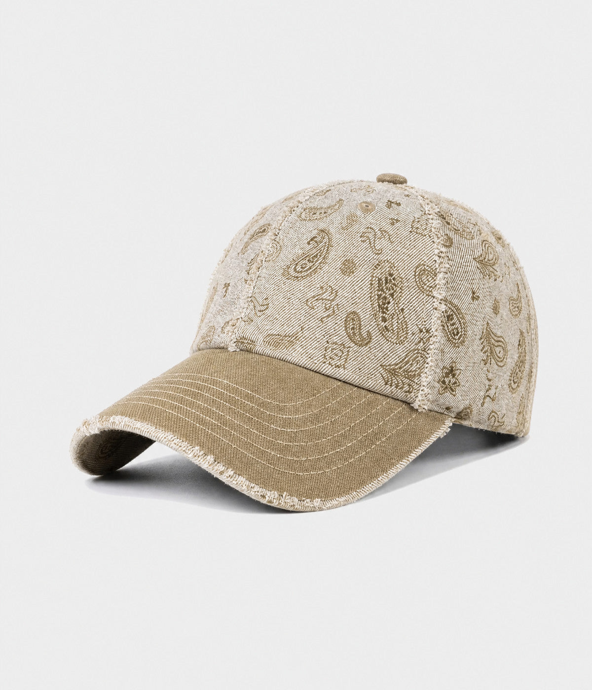 WASHED PAISLEY. washed denim paisley cap in KHAKI, side view