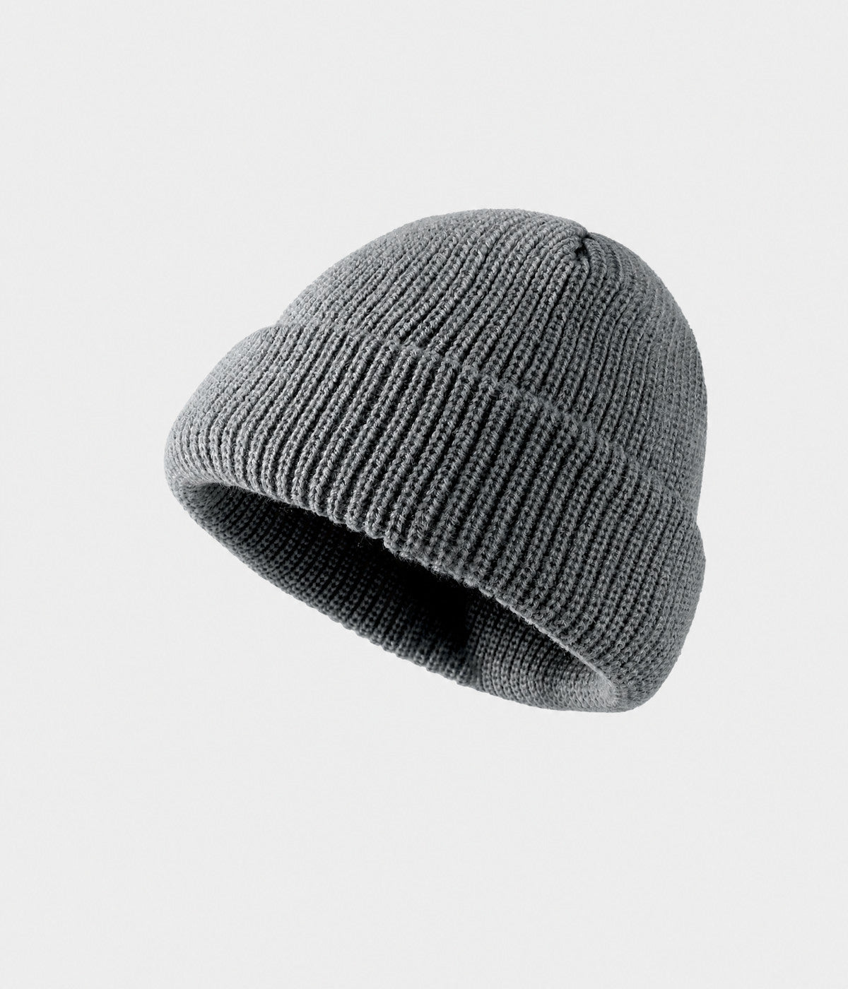 5 PANEL FISHERMAN BEANIE. ribbed knit beanie in GRAY, front view