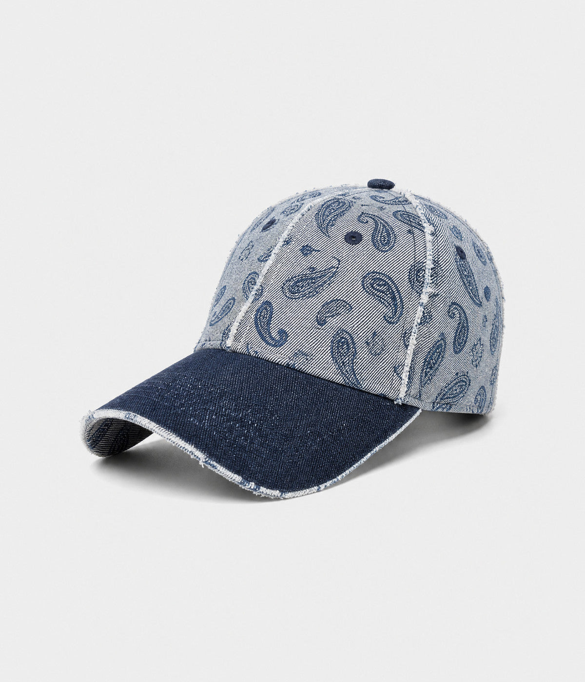 WASHED PAISLEY. washed denim paisley cap in NAVY, side view