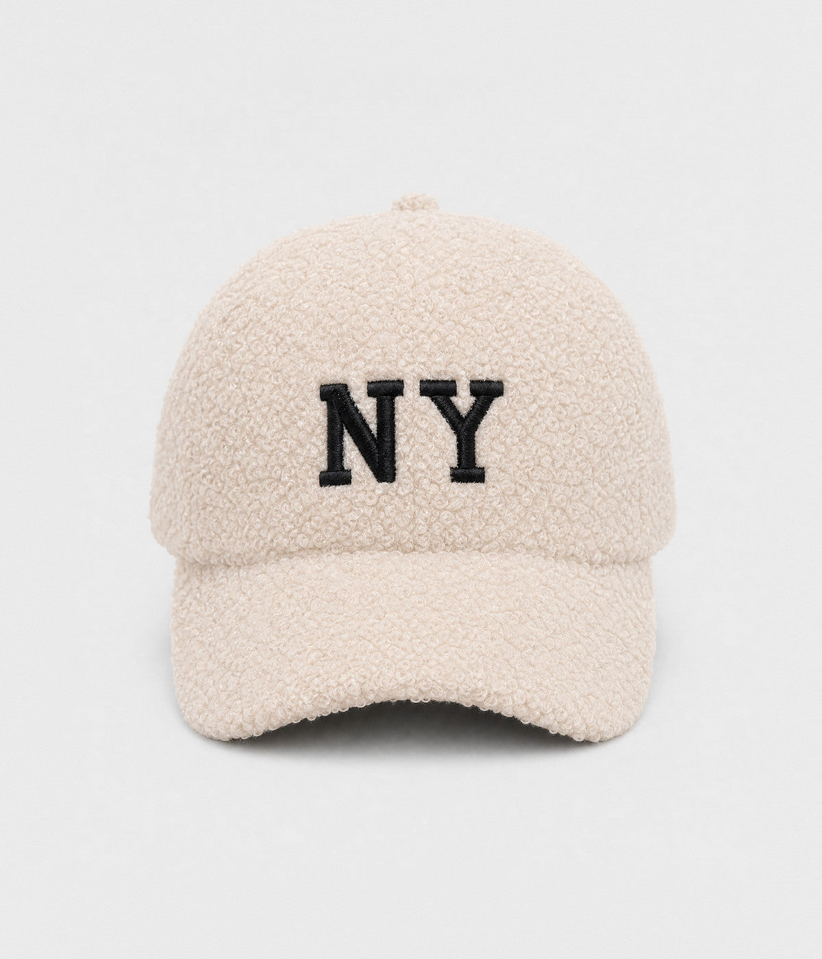 NY TEDDY. teddy plush cap in BEIGE, front view