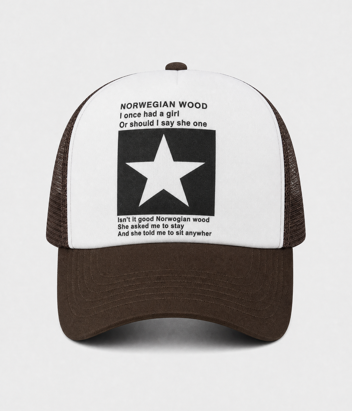 STAR TRUCKER. cotton-polyester trucker cap in brown, front view