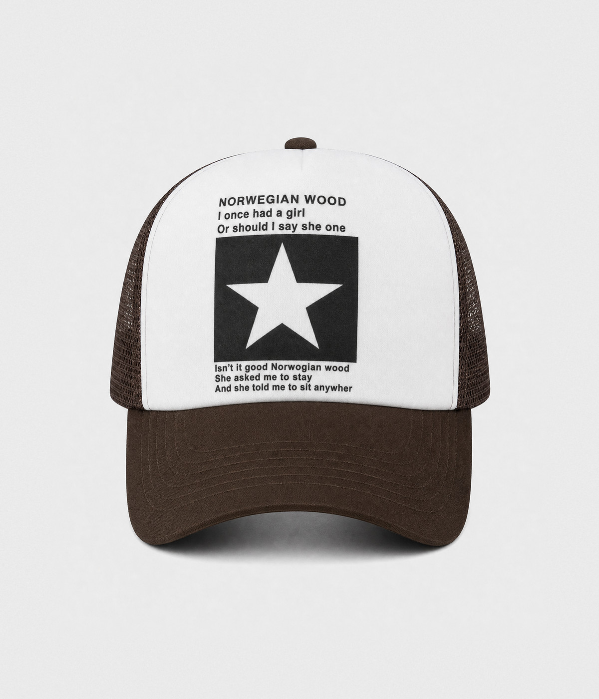 STAR TRUCKER. cotton-polyester trucker cap in brown, front view