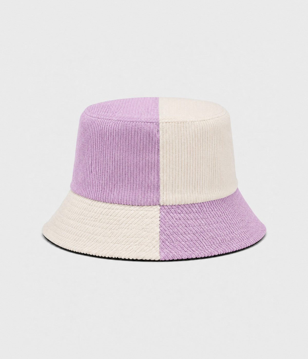 PATCHWORK BUCKET. corduroy bucket hat in LILAC BEIGE, front view