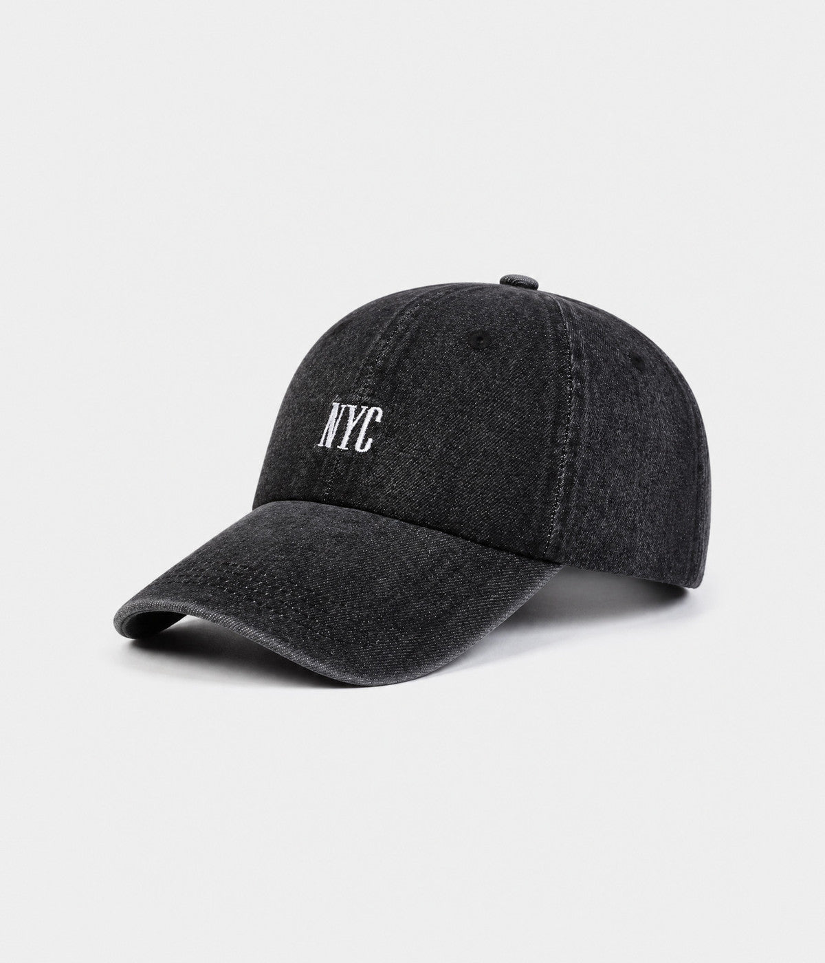 NYC DENIM. washed cotton denim cap in BLACK, side view
