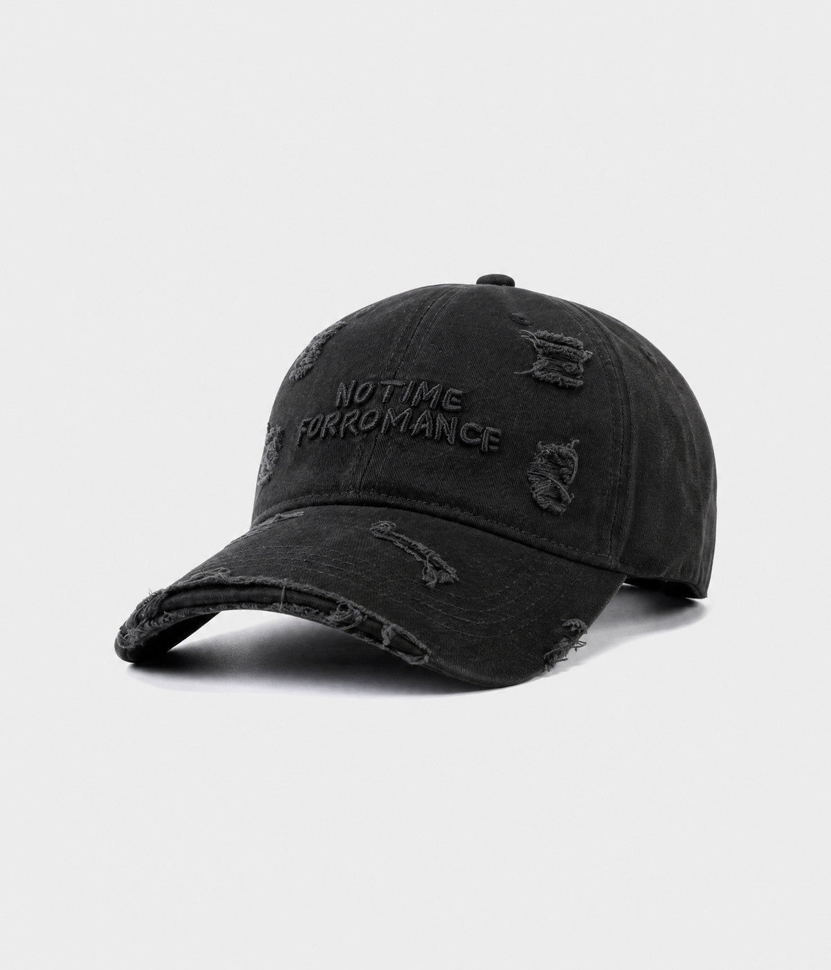 NO TIME FOR ROMANCE. washed cotton cap in BLACK, side view