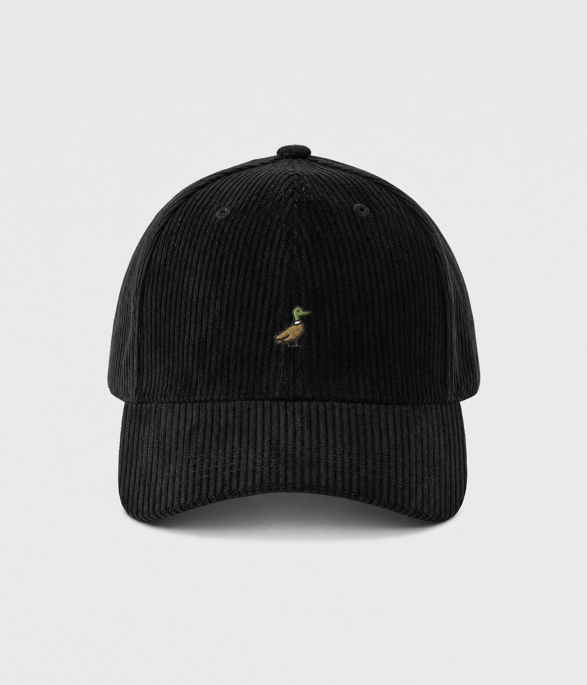 CORDUROY DUCK. cotton corduroy cap in BLACK, front view
