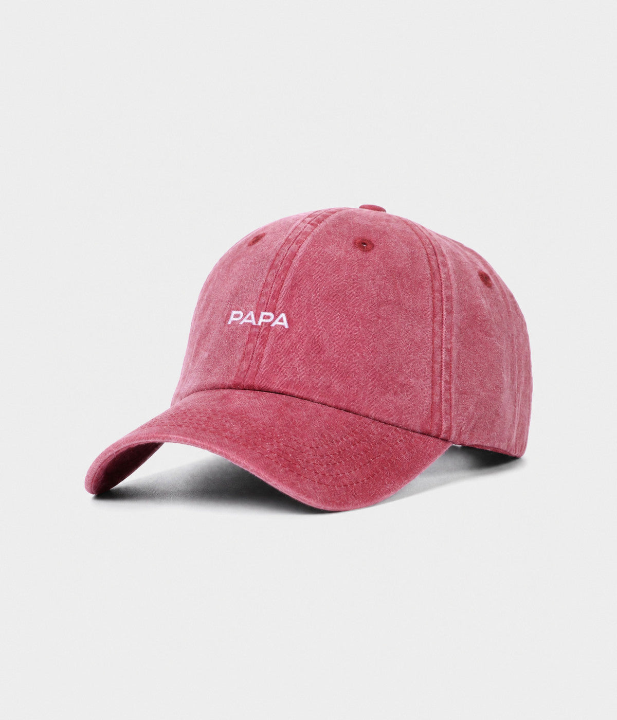 WASHED PAPA. washed cotton dad cap in RED, side view