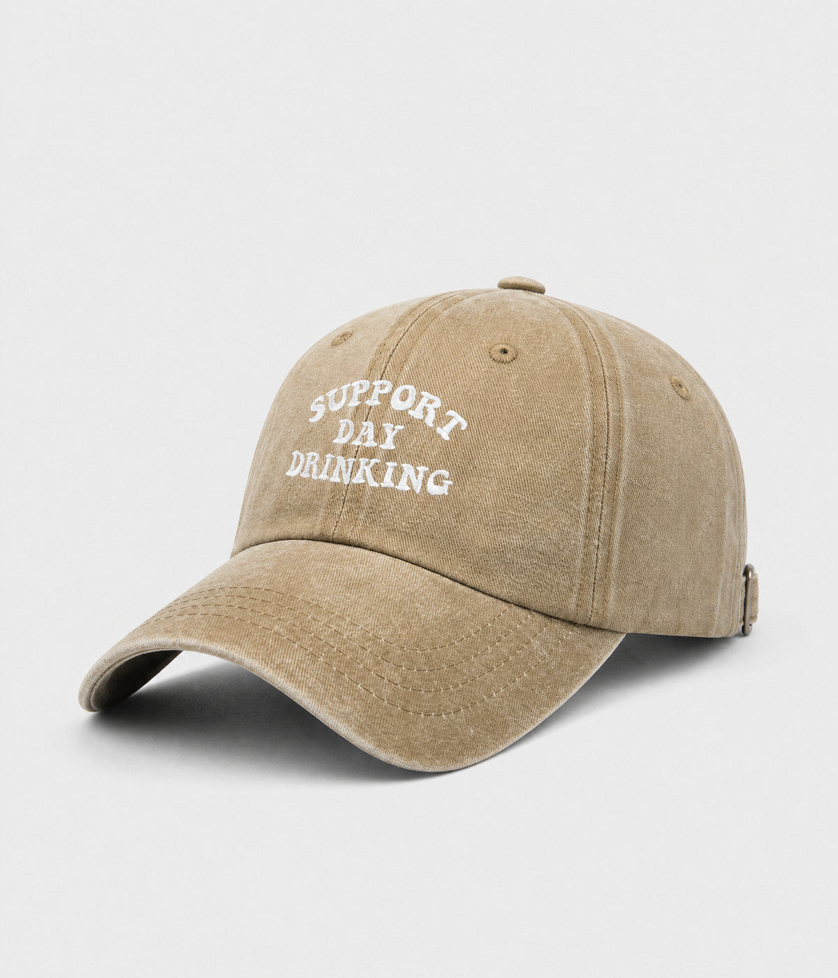 SUPPORT DAY DRINKING. washed cotton cap in KHAKI, side view