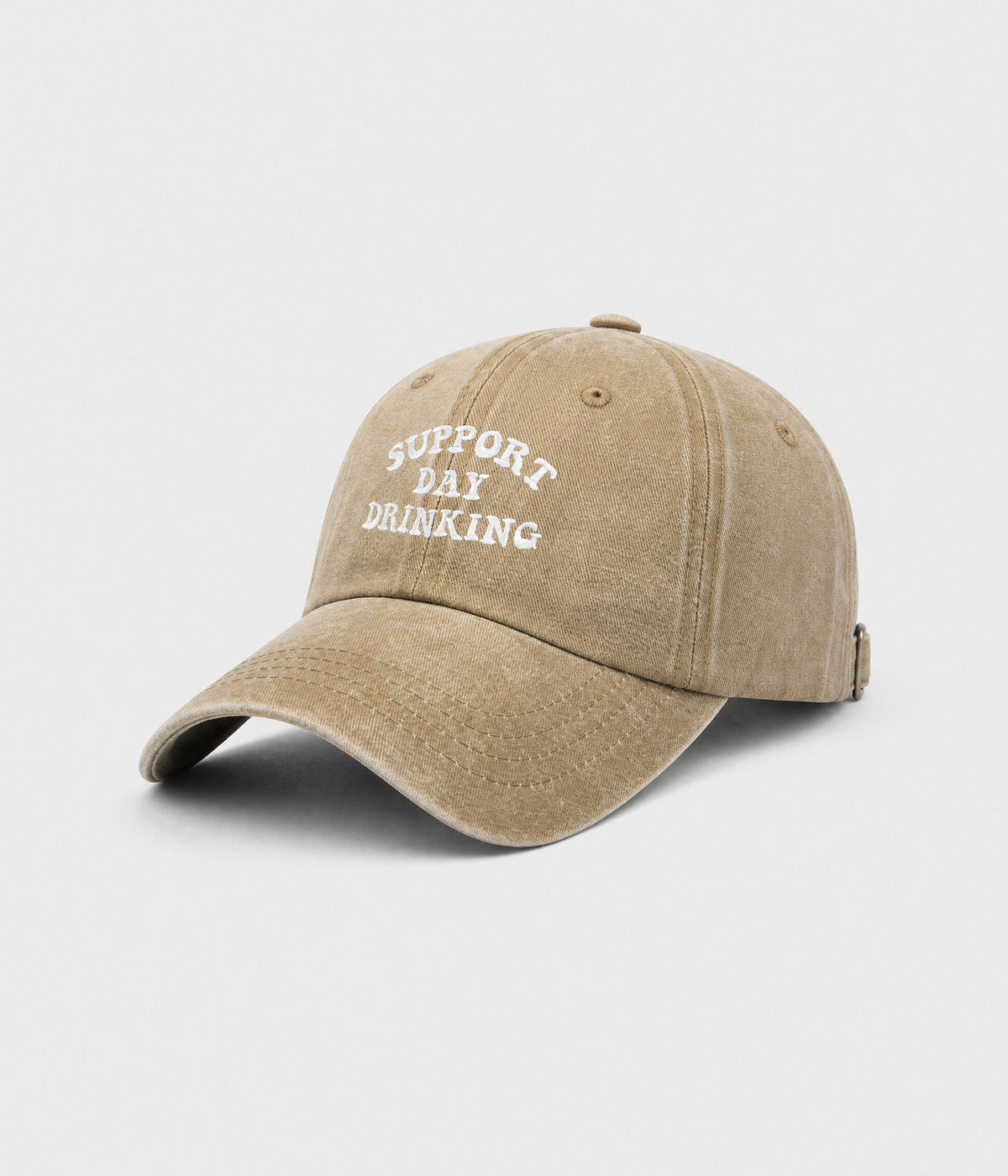 SUPPORT DAY DRINKING. washed cotton cap in KHAKI, side view