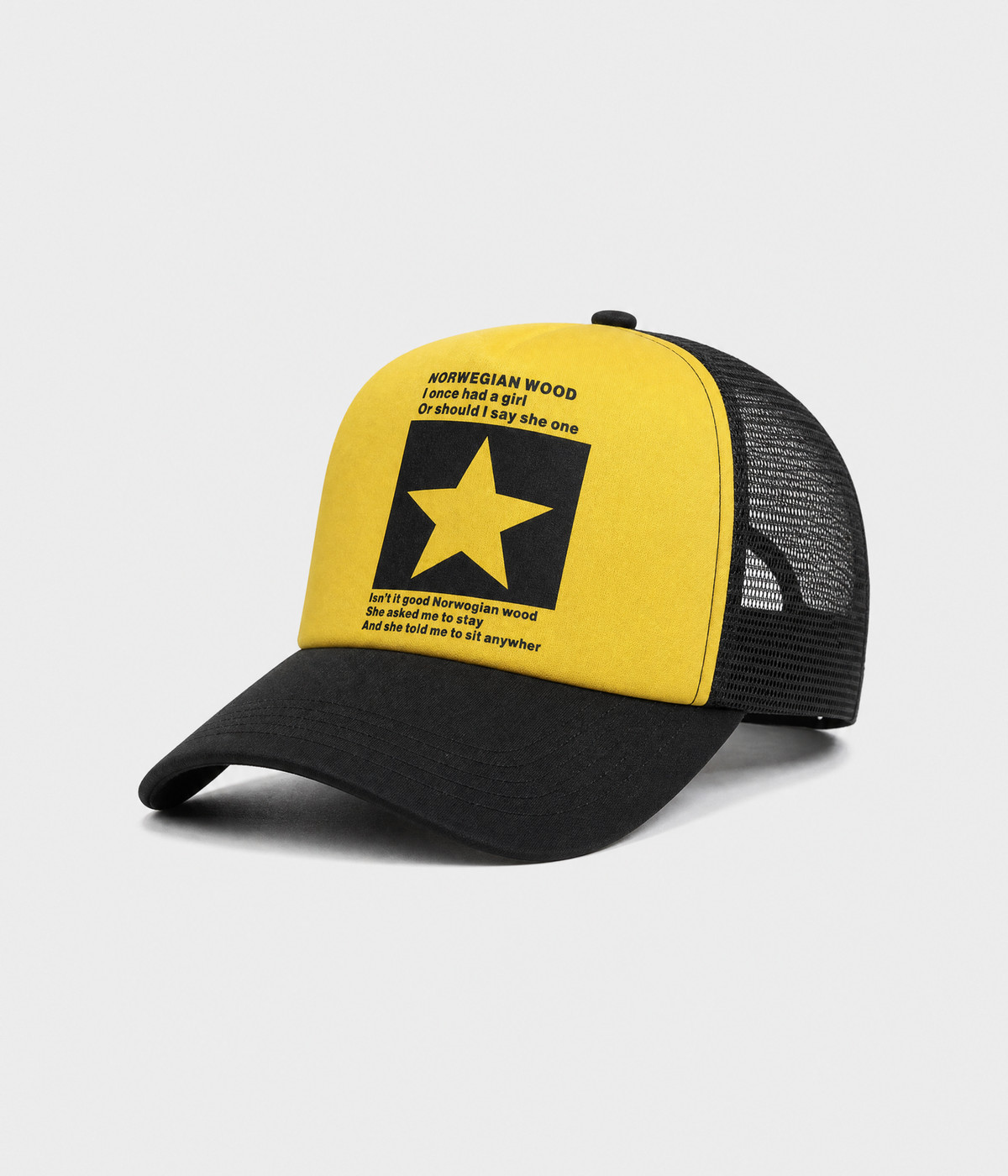 STAR TRUCKER. cotton-polyester trucker cap in yellow, side view