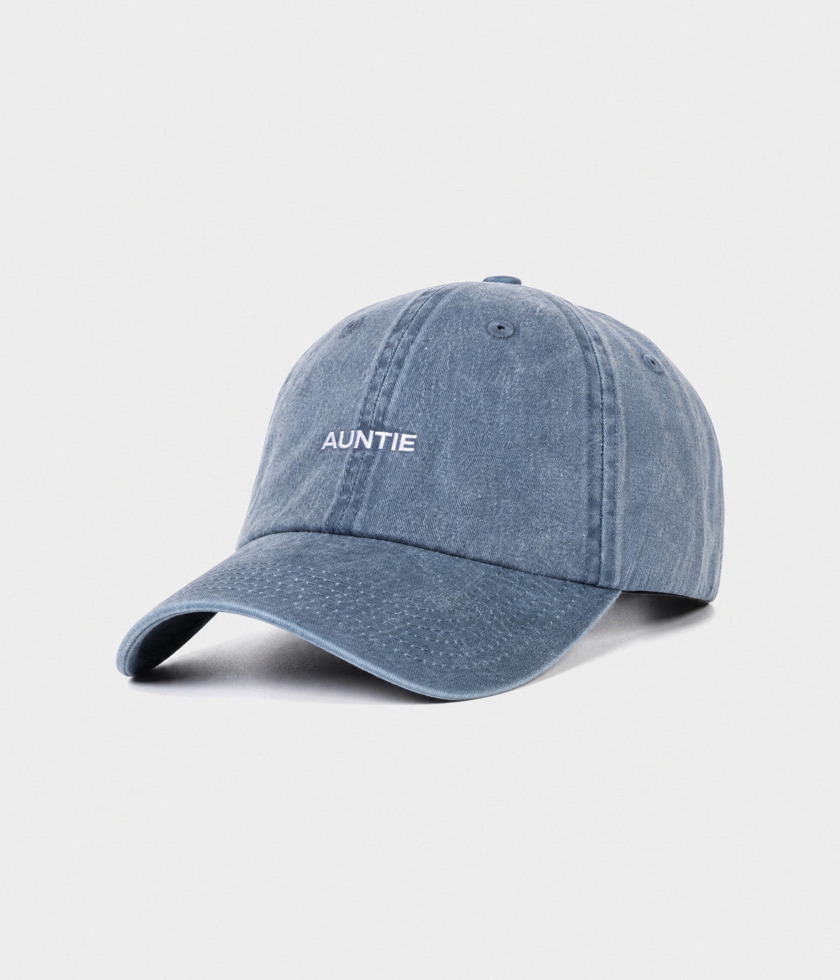 WASHED AUNTIE. washed cotton dad cap in NAVY, side view