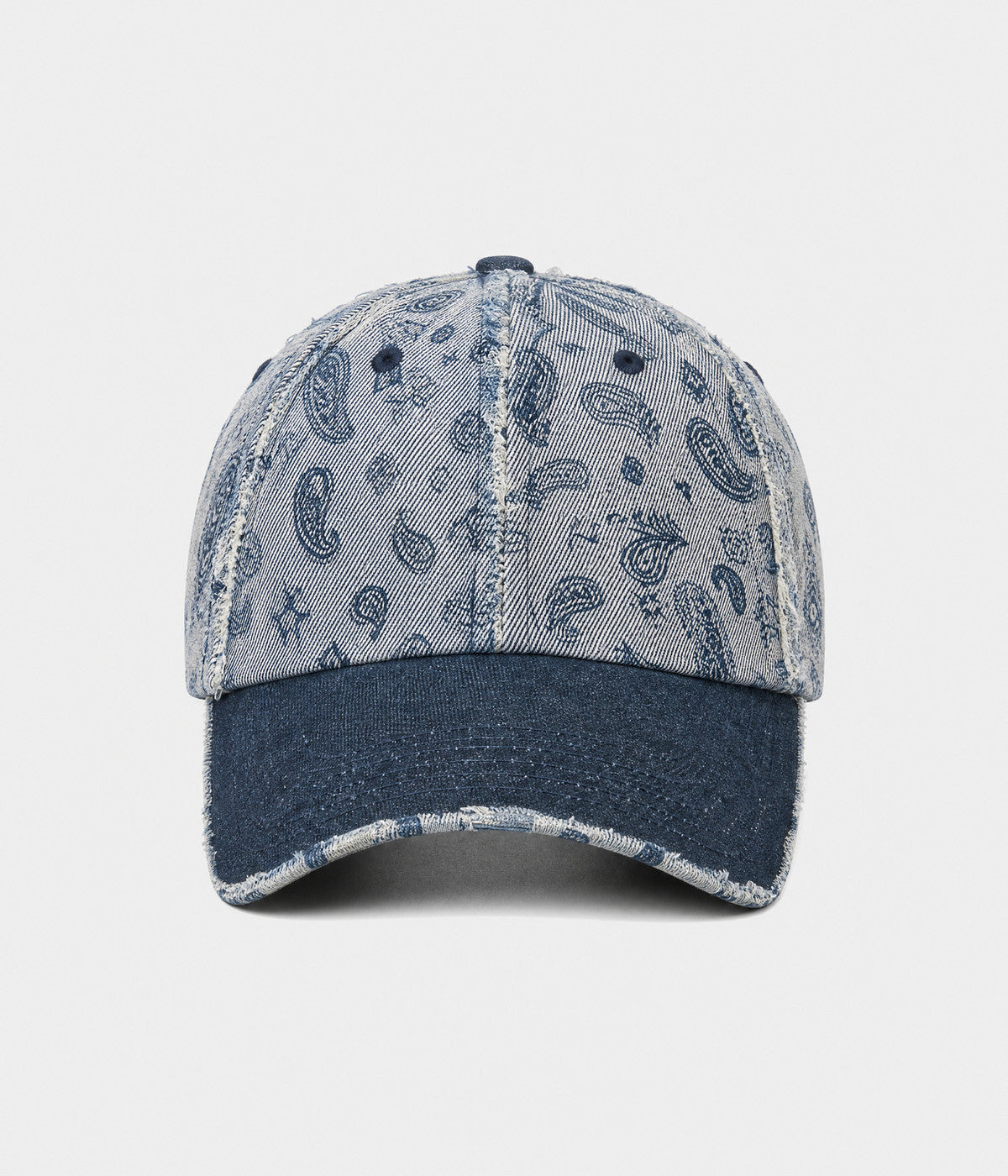 WASHED PAISLEY. washed denim paisley cap in NAVY, front view