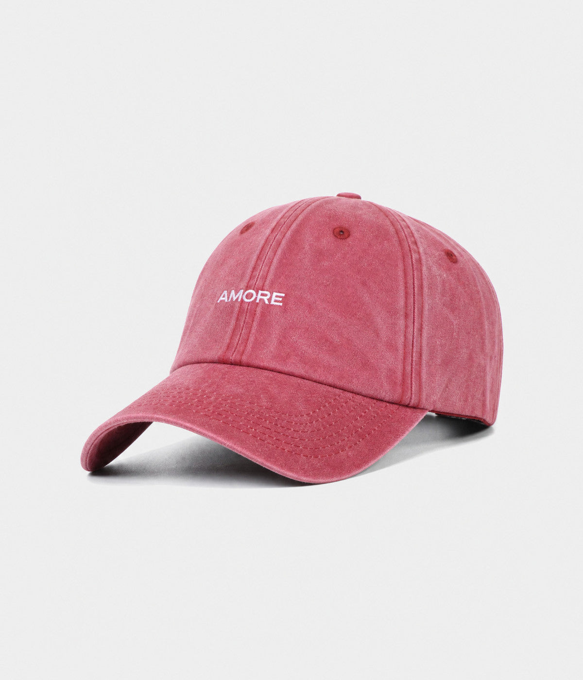 WASHED AMORE. washed cotton dad cap in RED, side view