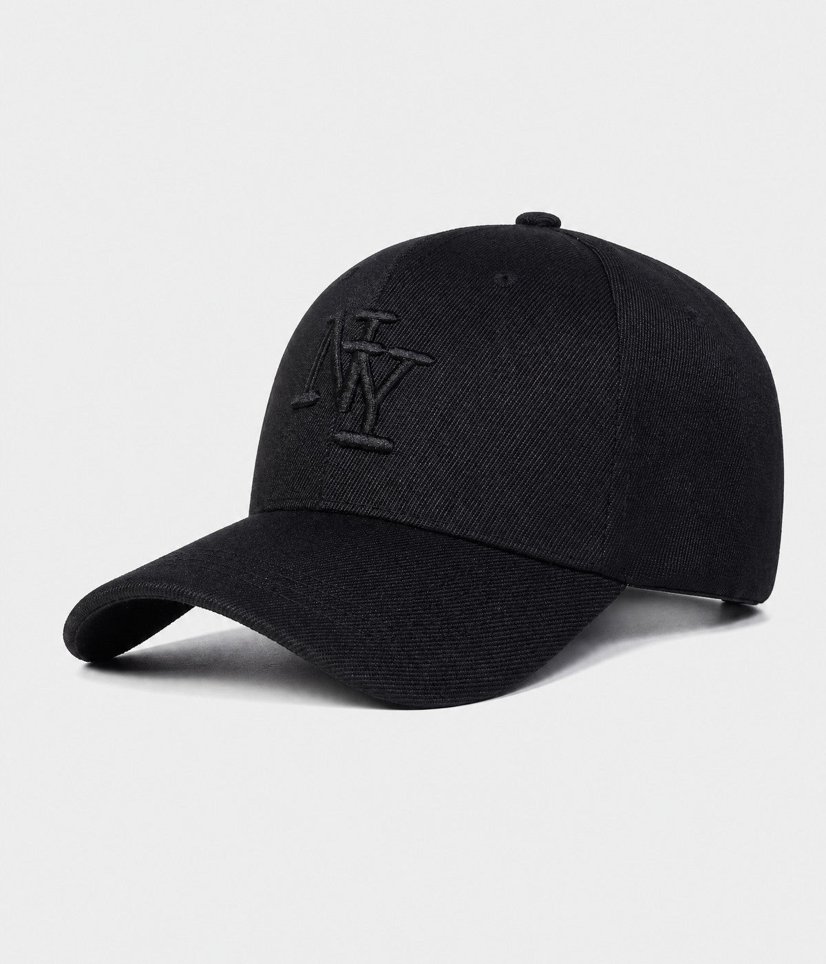 NY MONOGRAM. structured cotton cap in ALL BLACK, side view