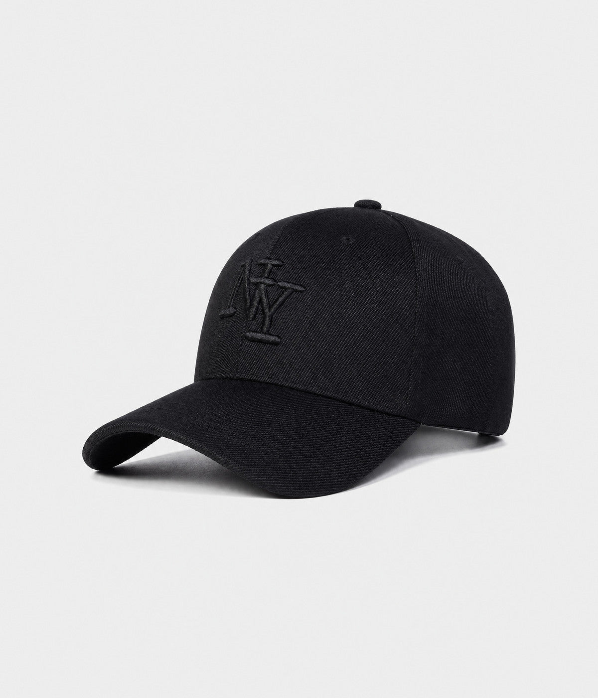 NY MONOGRAM. structured cotton cap in ALL BLACK, side view