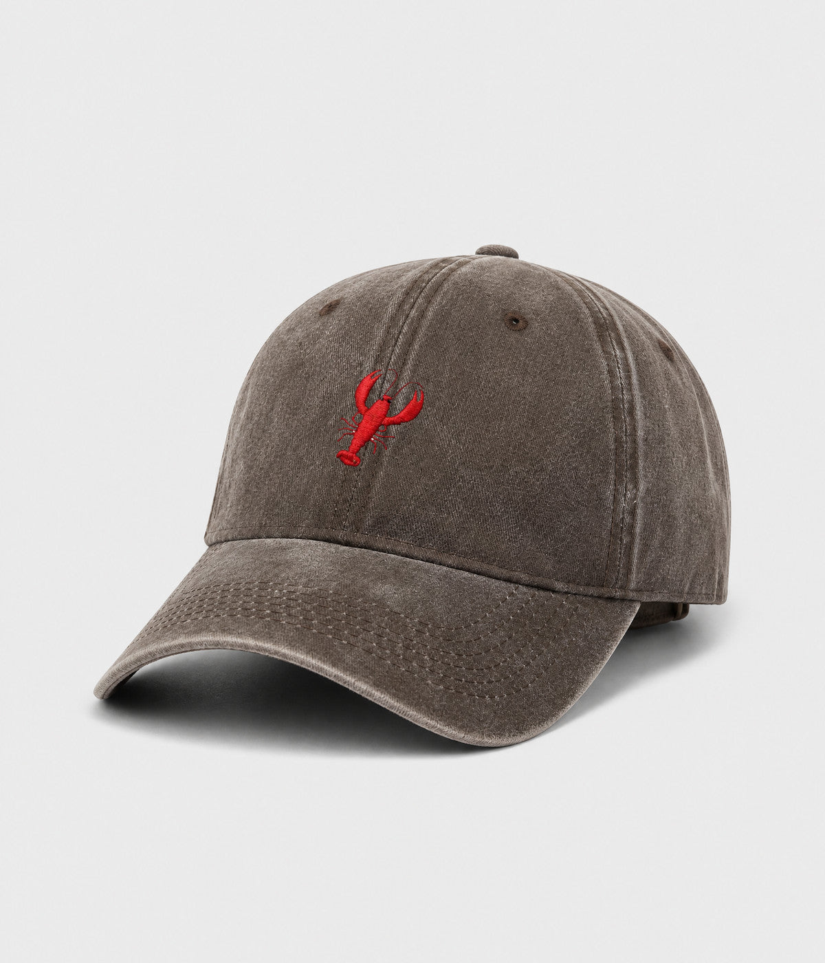 WASHED LOBSTER. washed cotton dad cap in COFFEE, side view