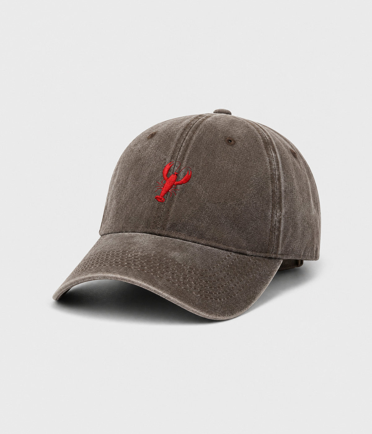 WASHED LOBSTER. washed cotton dad cap in COFFEE, side view