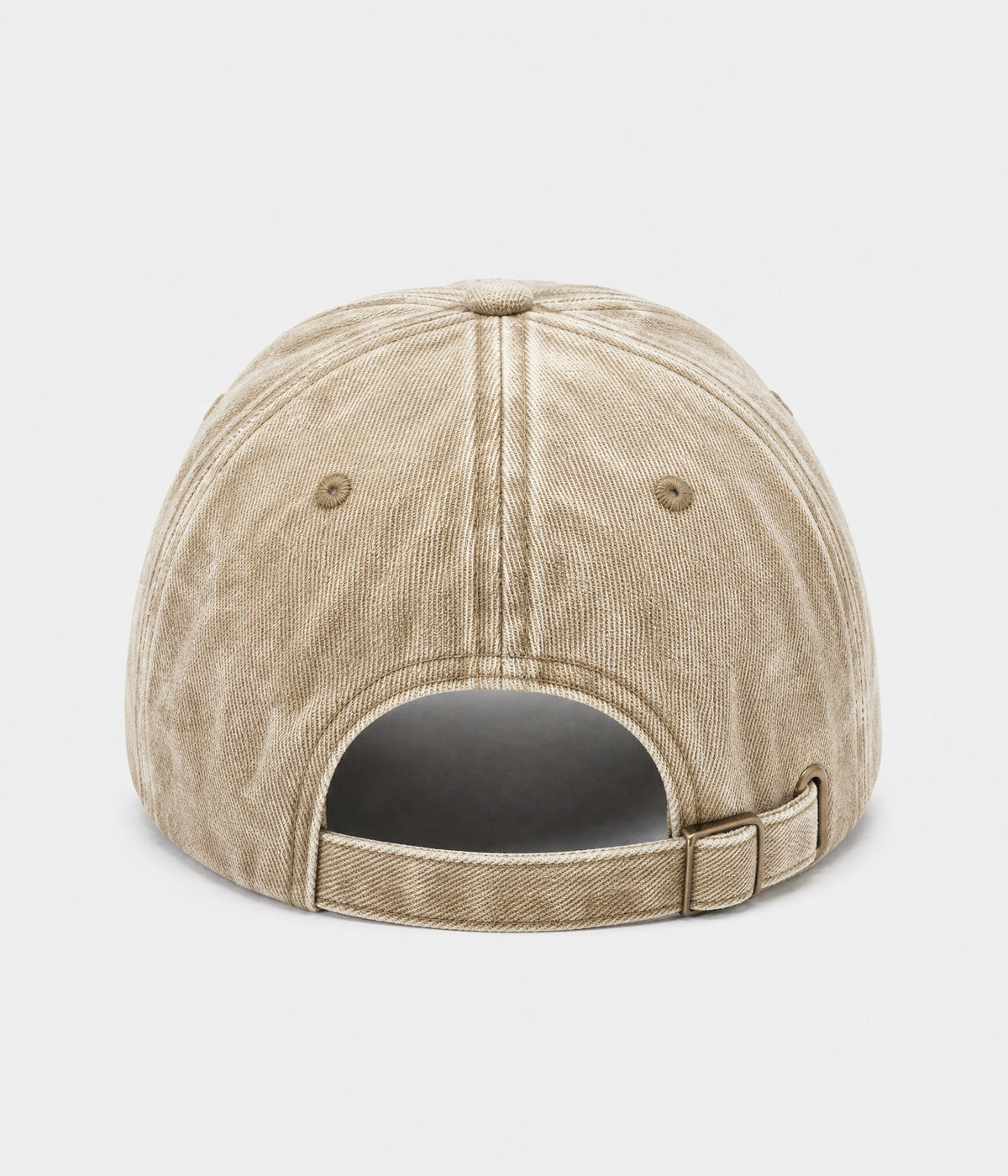 SNOW WASH DENIM. acid-washed denim cap in khaki, back view