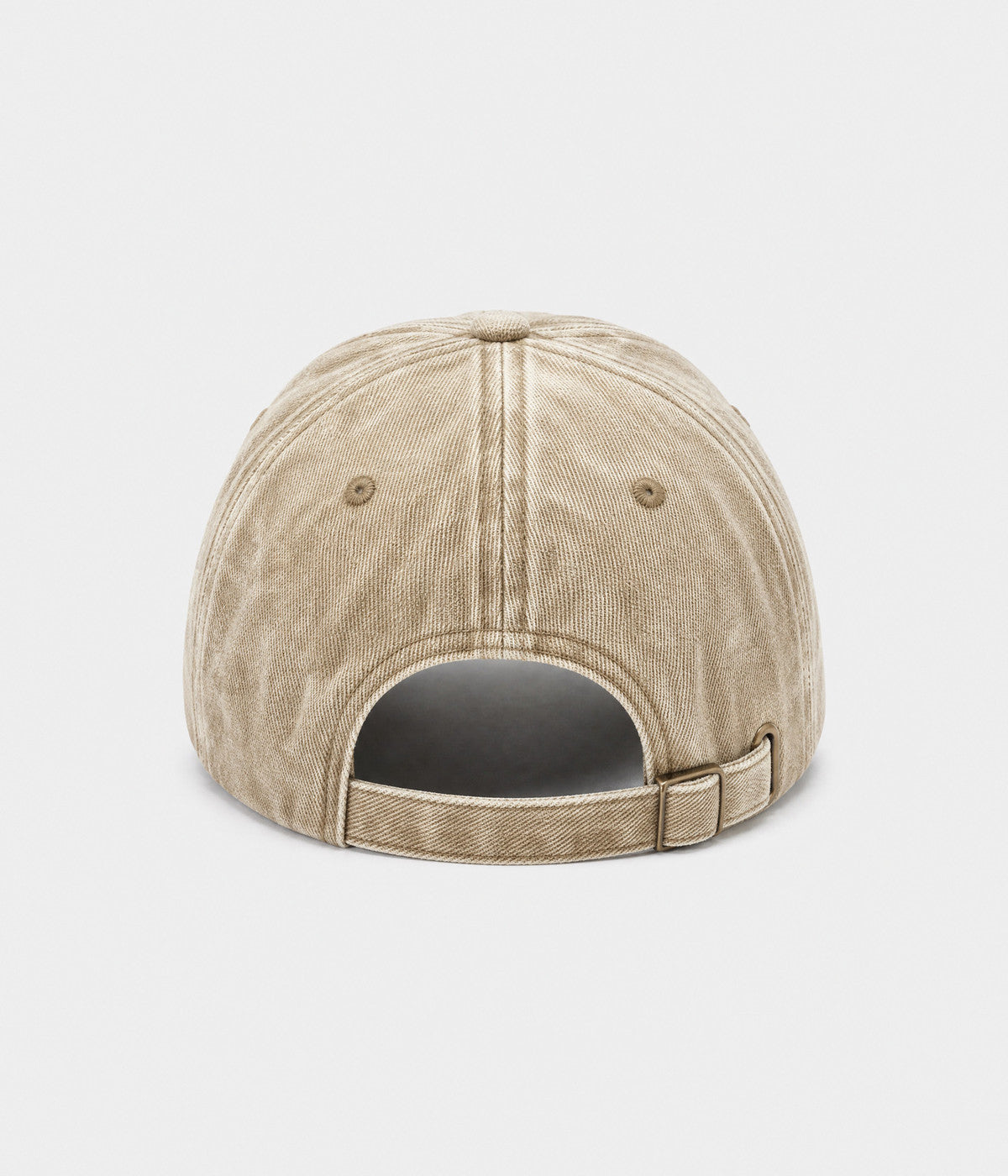 SNOW WASH DENIM. acid-washed denim cap in khaki, back view
