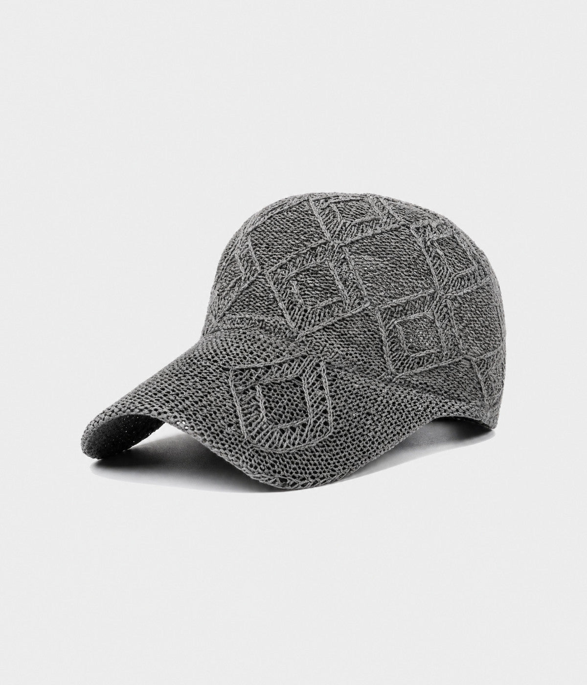 OPEN KNIT. open-knit lattice cap in grey, side view