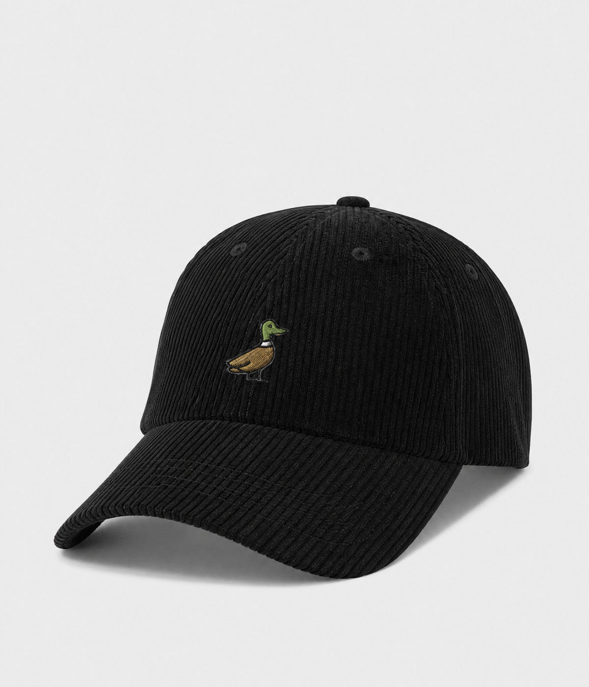 CORDUROY DUCK. cotton corduroy cap in BLACK, side view