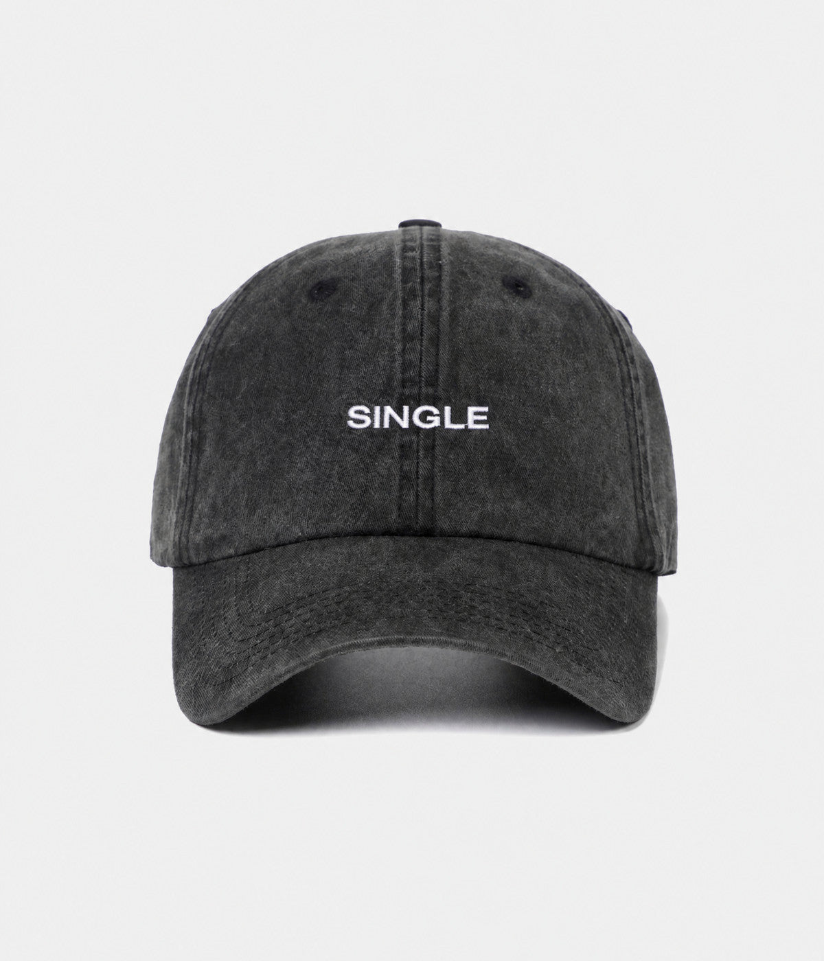 WASHED SINGLE. washed cotton dad cap in BLACK, front view
