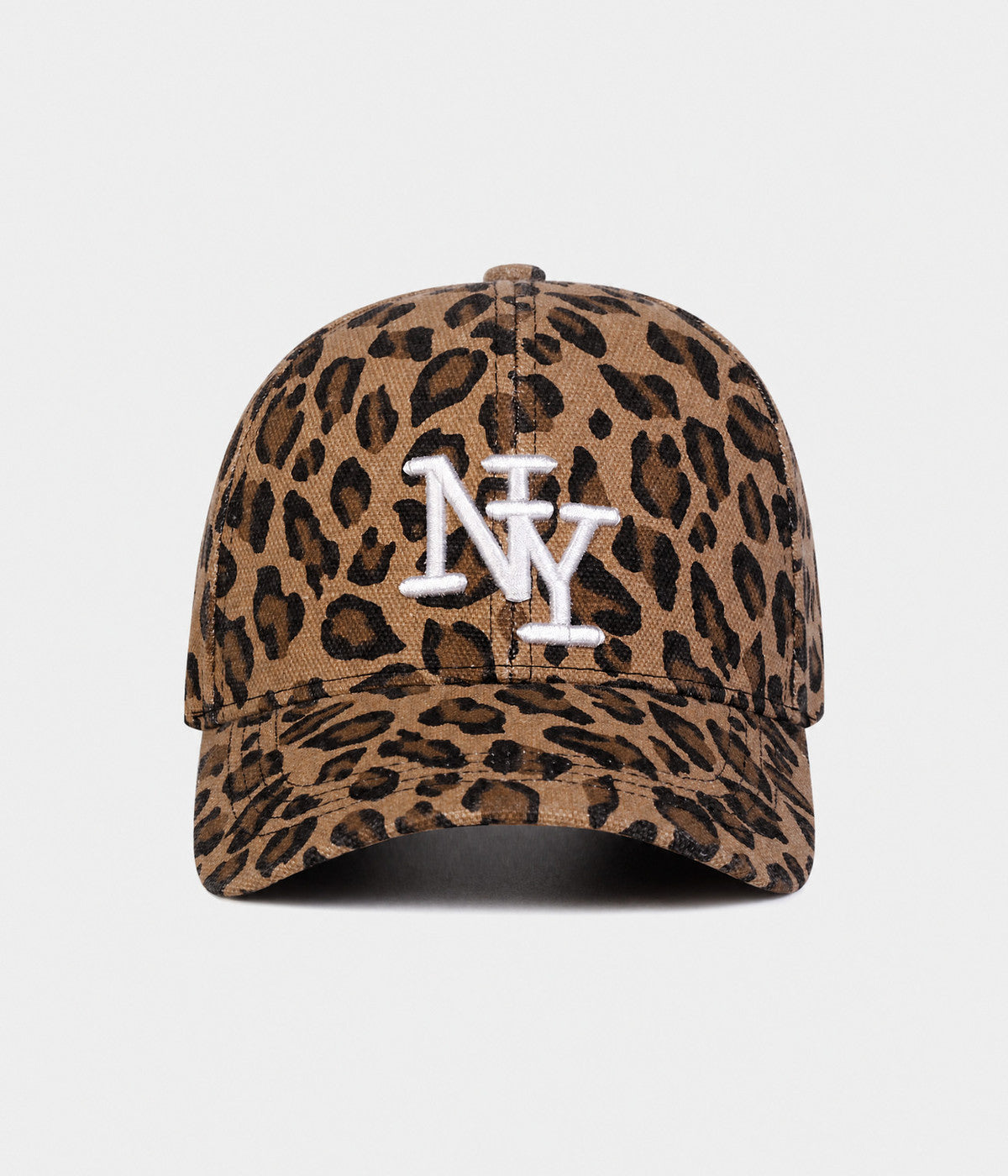 NY LEOPARD. leopard print cotton cap in BROWN, front view