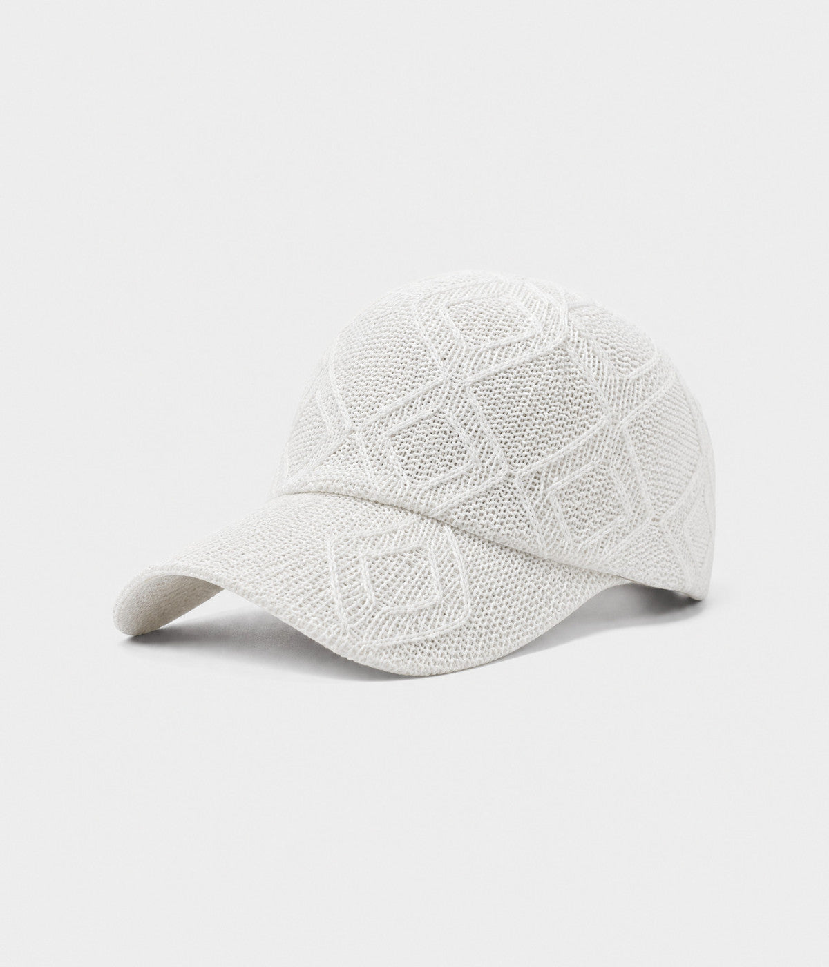 OPEN KNIT. open-knit lattice cap in white, side view