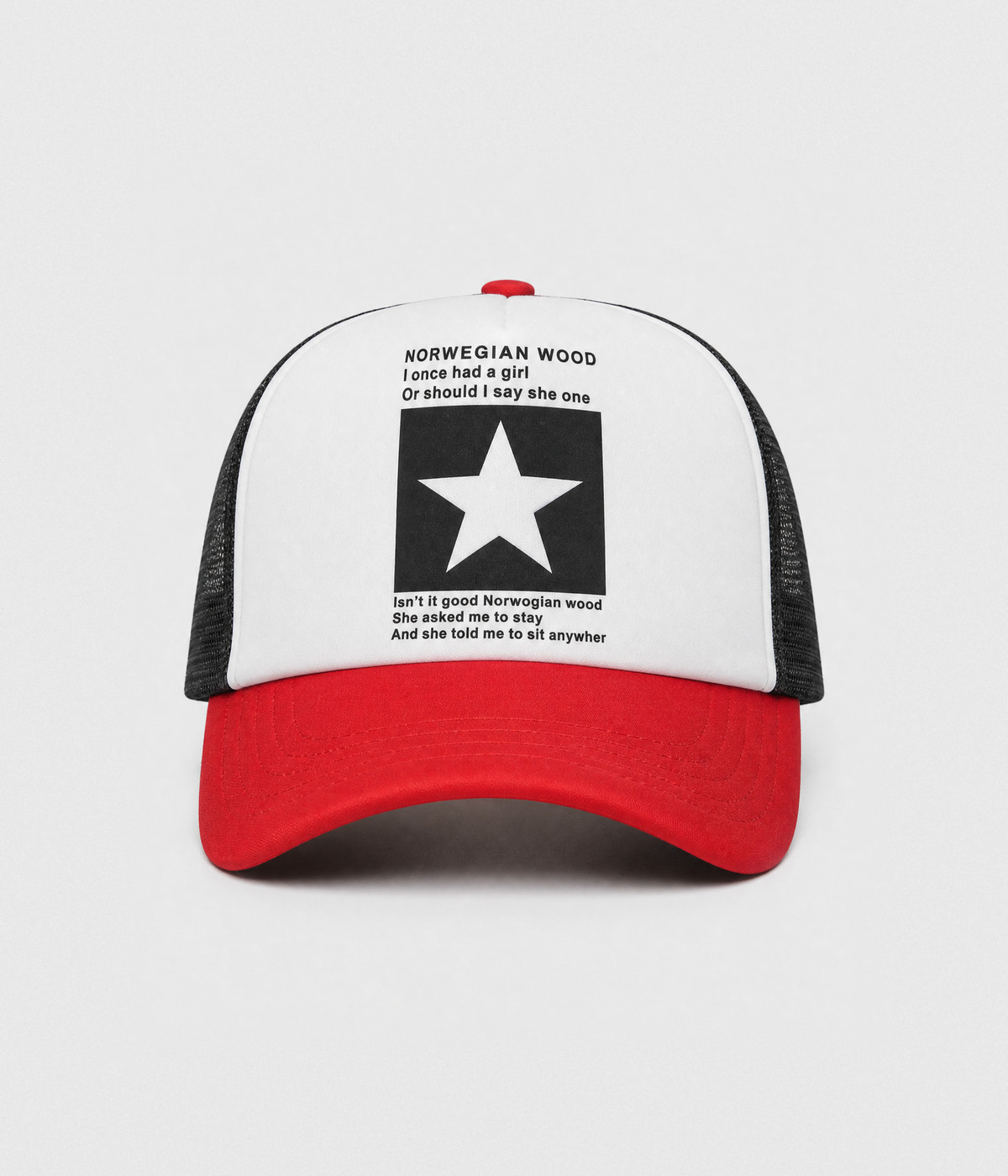 STAR TRUCKER. cotton-polyester trucker cap in red, front view