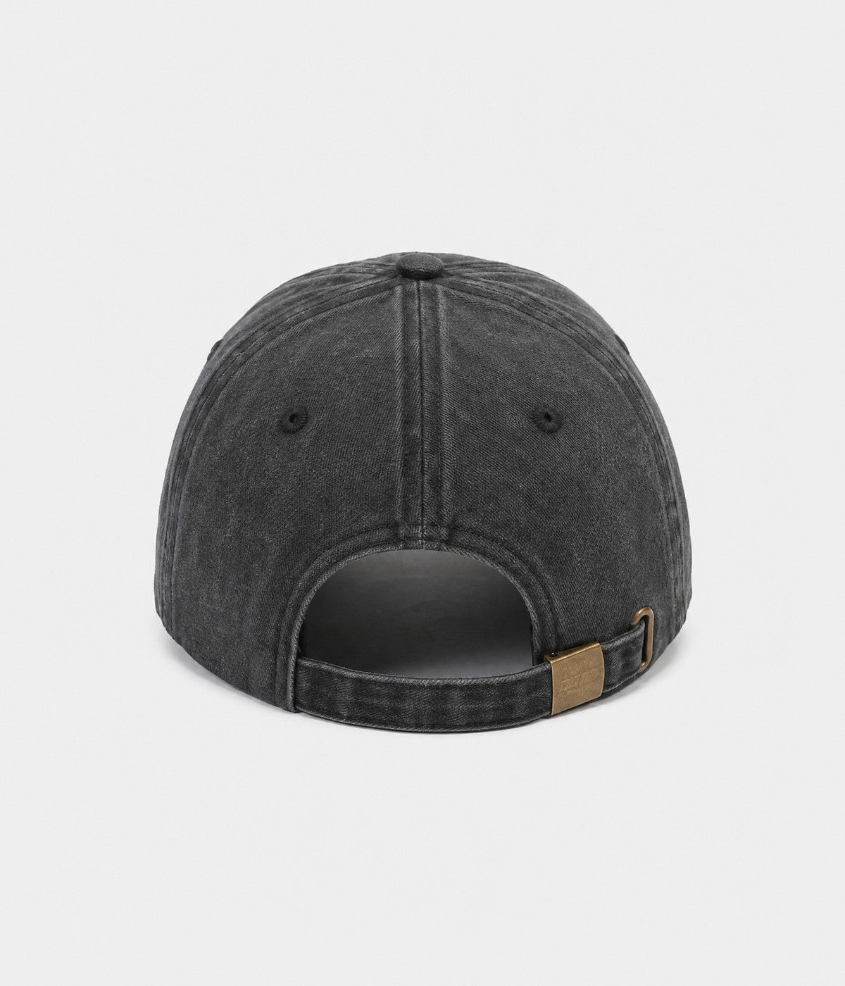 TORN DENIM. washed cotton denim cap in black, back view