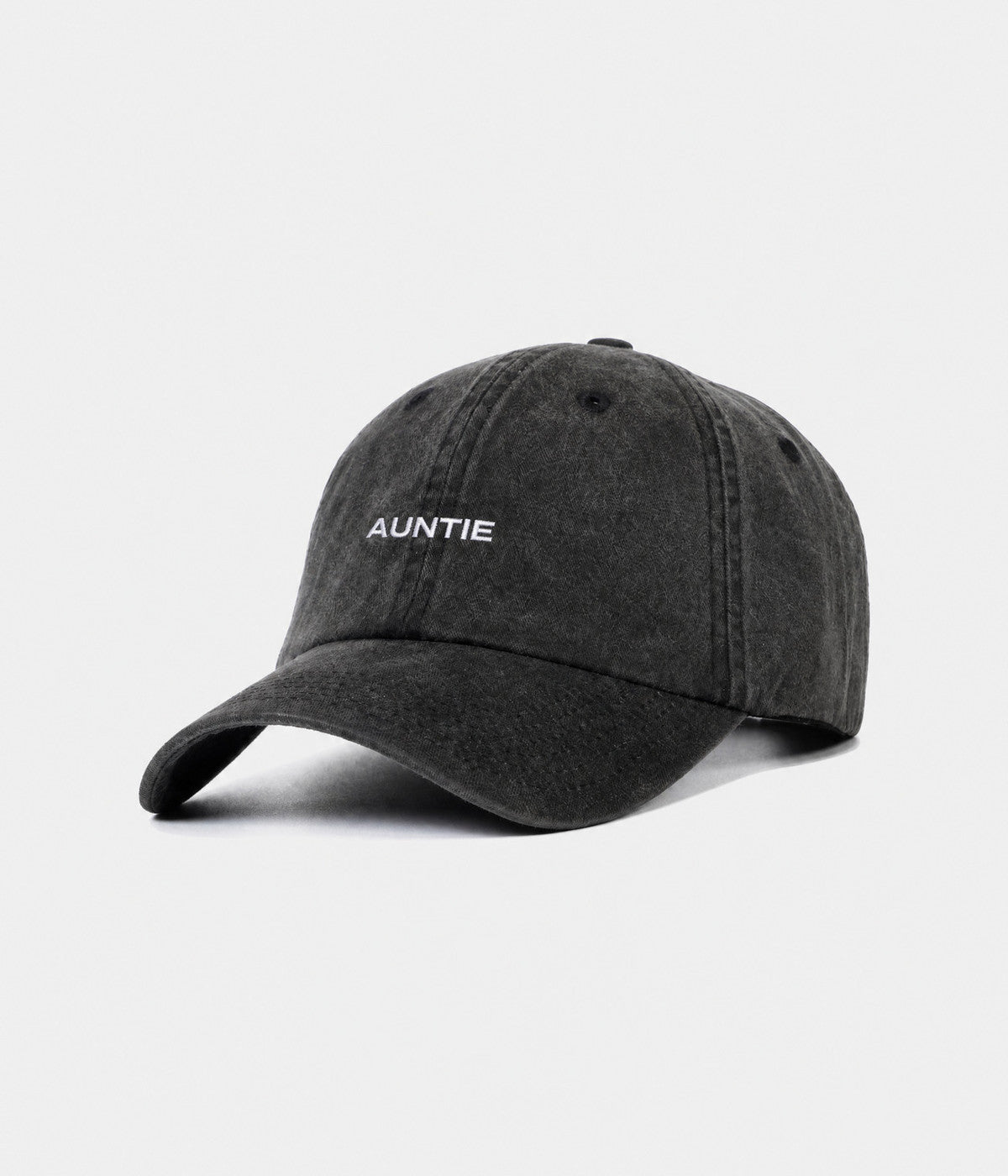 WASHED AUNTIE. washed cotton dad cap in BLACK, side view