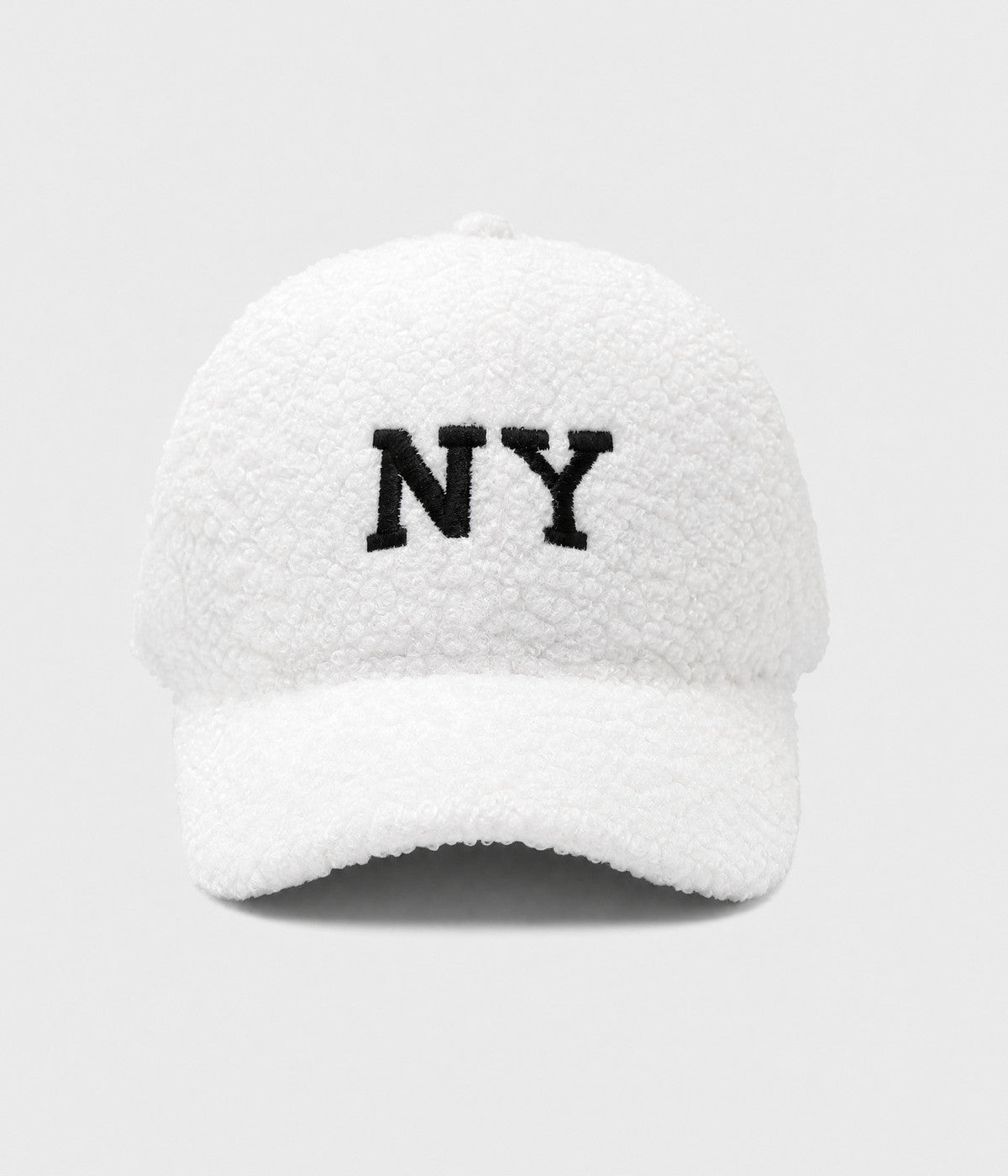 NY TEDDY. teddy plush cap in WHITE, front view