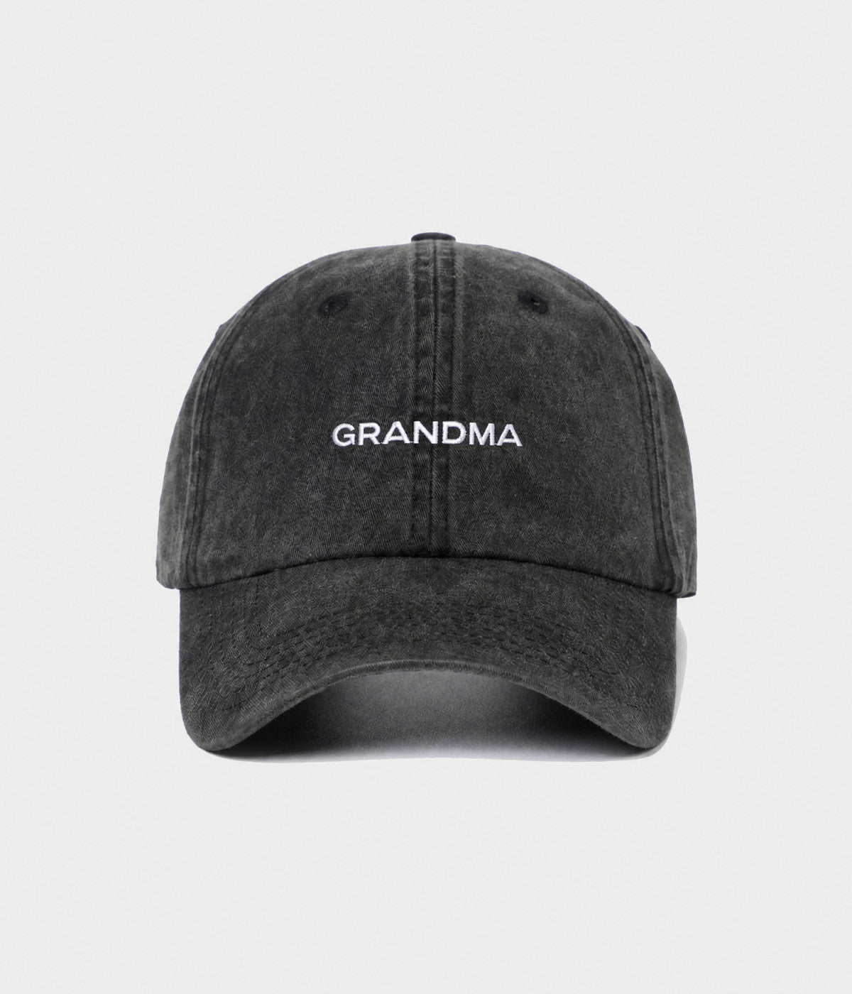 WASHED GRANDMA. washed cotton dad cap in BLACK, front view