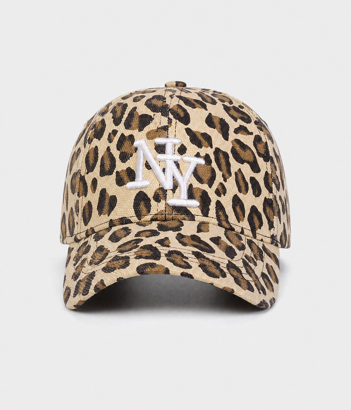 NY LEOPARD. leopard print cotton cap in KHAKI, front view