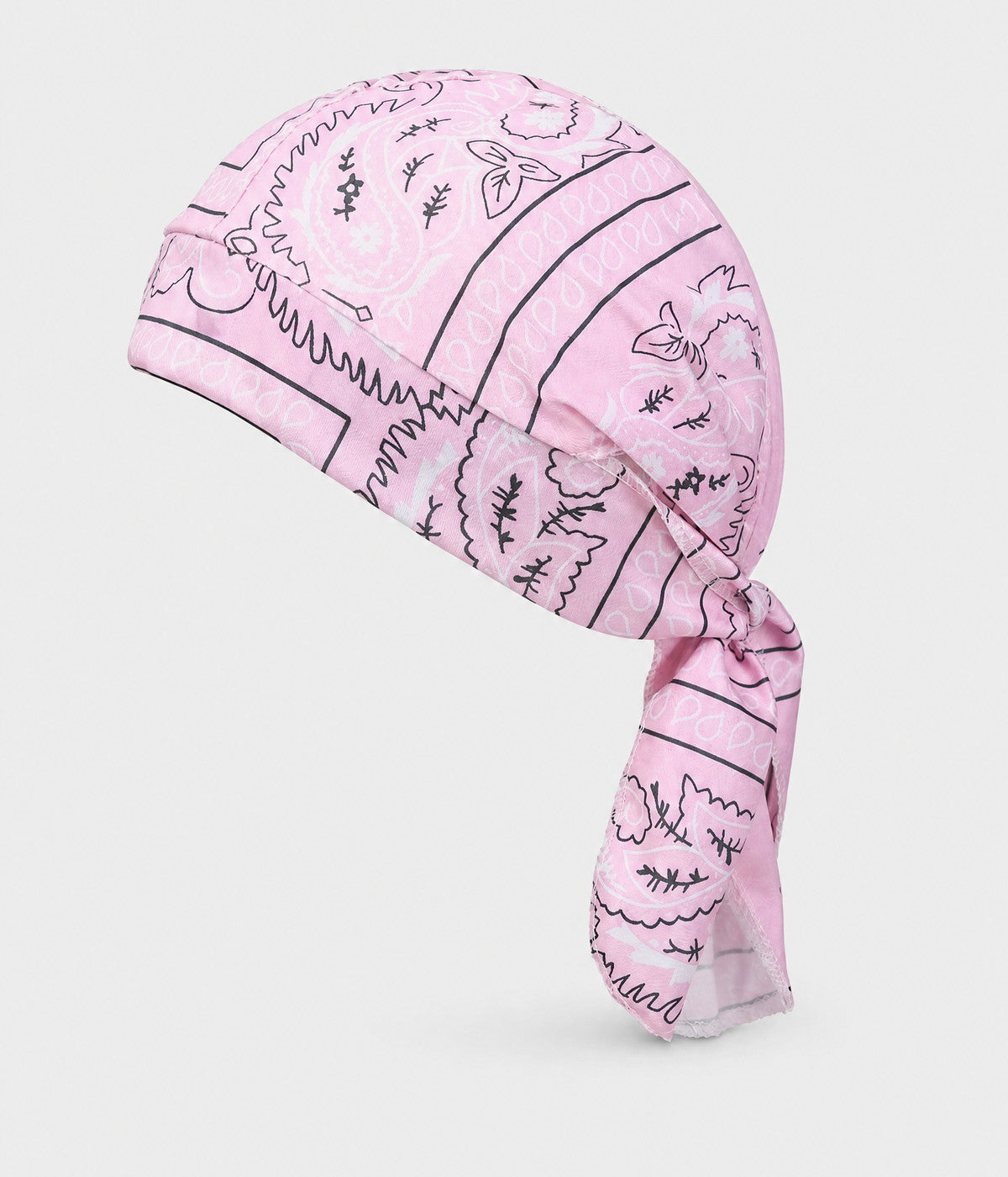 BANDANA CAP. pre-tied paisley bandana cap in pink, front view
