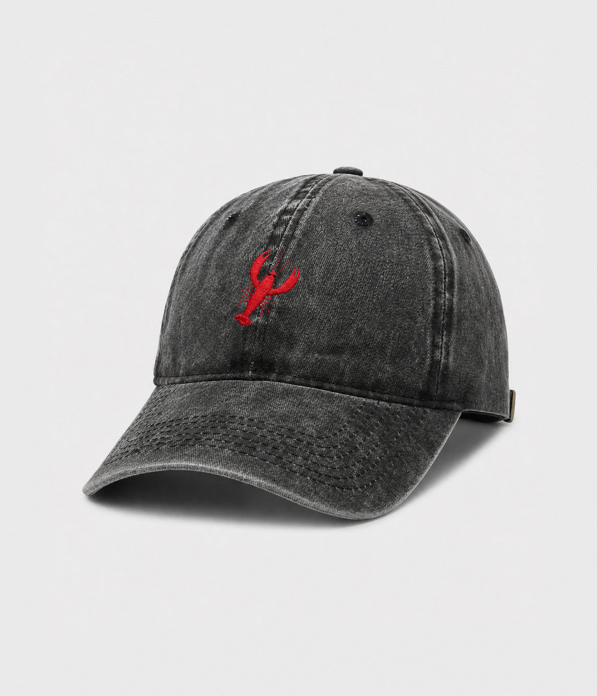 WASHED LOBSTER. washed cotton dad cap in BLACK, side view