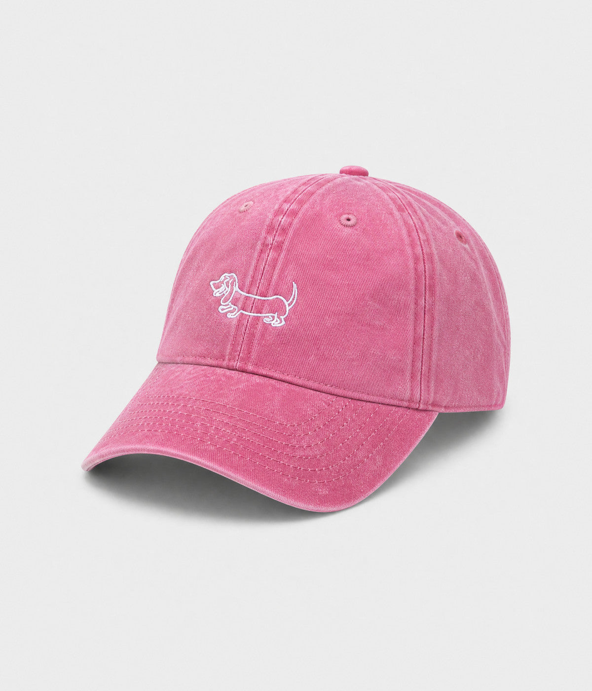 WASHED SAUSAGE DOG. washed cotton cap in PINK, side view