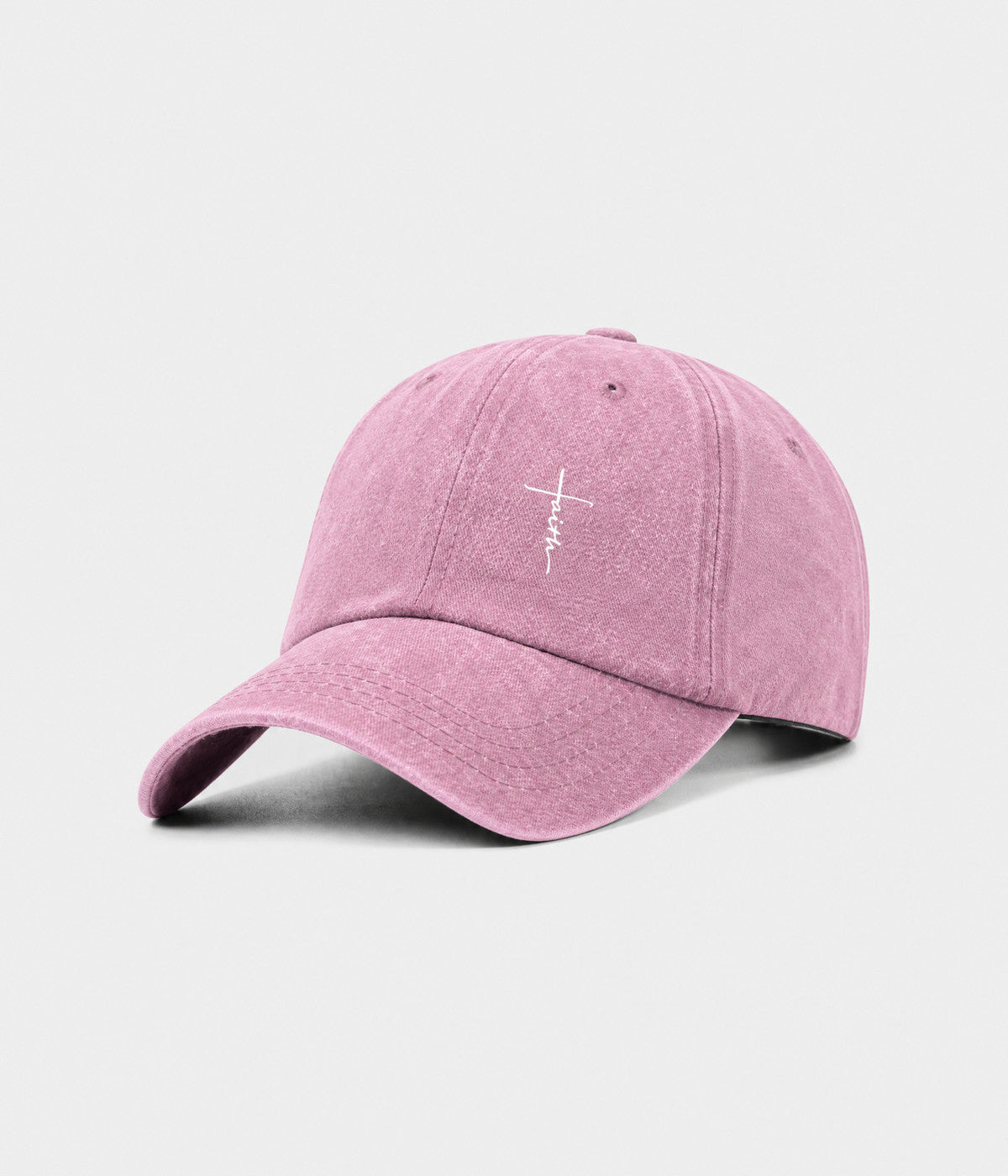 FAITH CROSS. washed cotton cap in PINK, side view