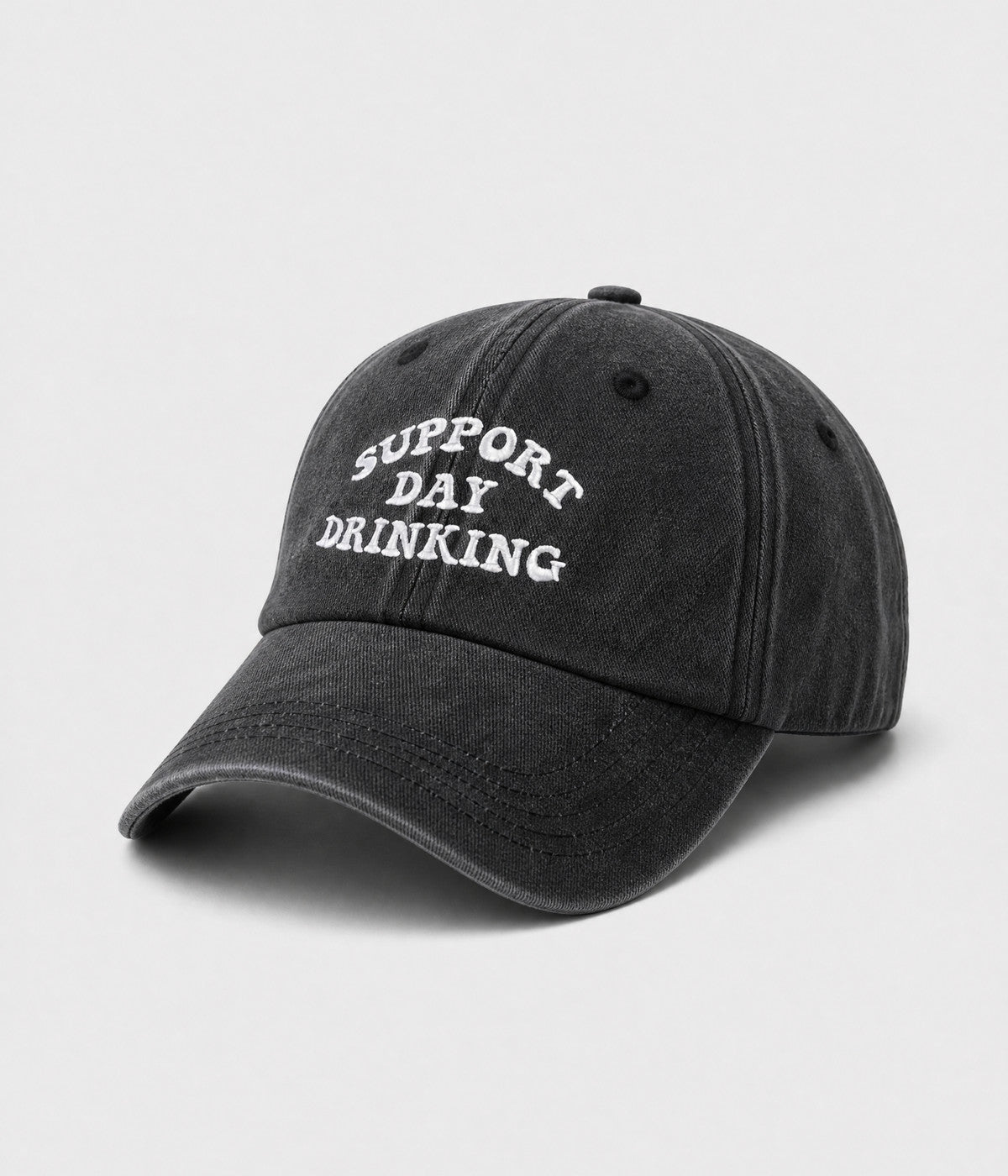 SUPPORT DAY DRINKING. washed cotton cap in BLACK, side view