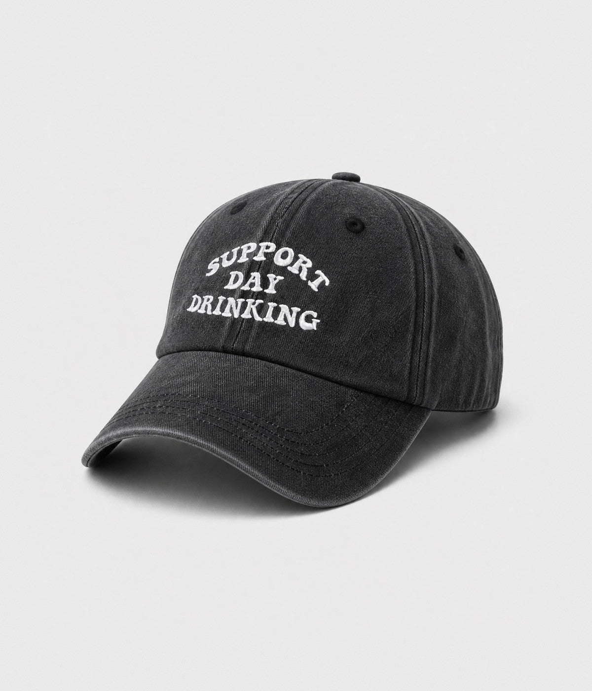 SUPPORT DAY DRINKING. washed cotton cap in BLACK, side view