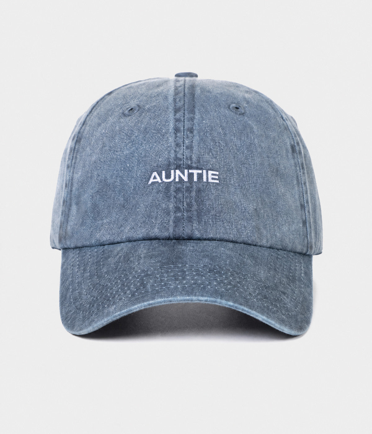 WASHED AUNTIE. washed cotton dad cap in NAVY, front view