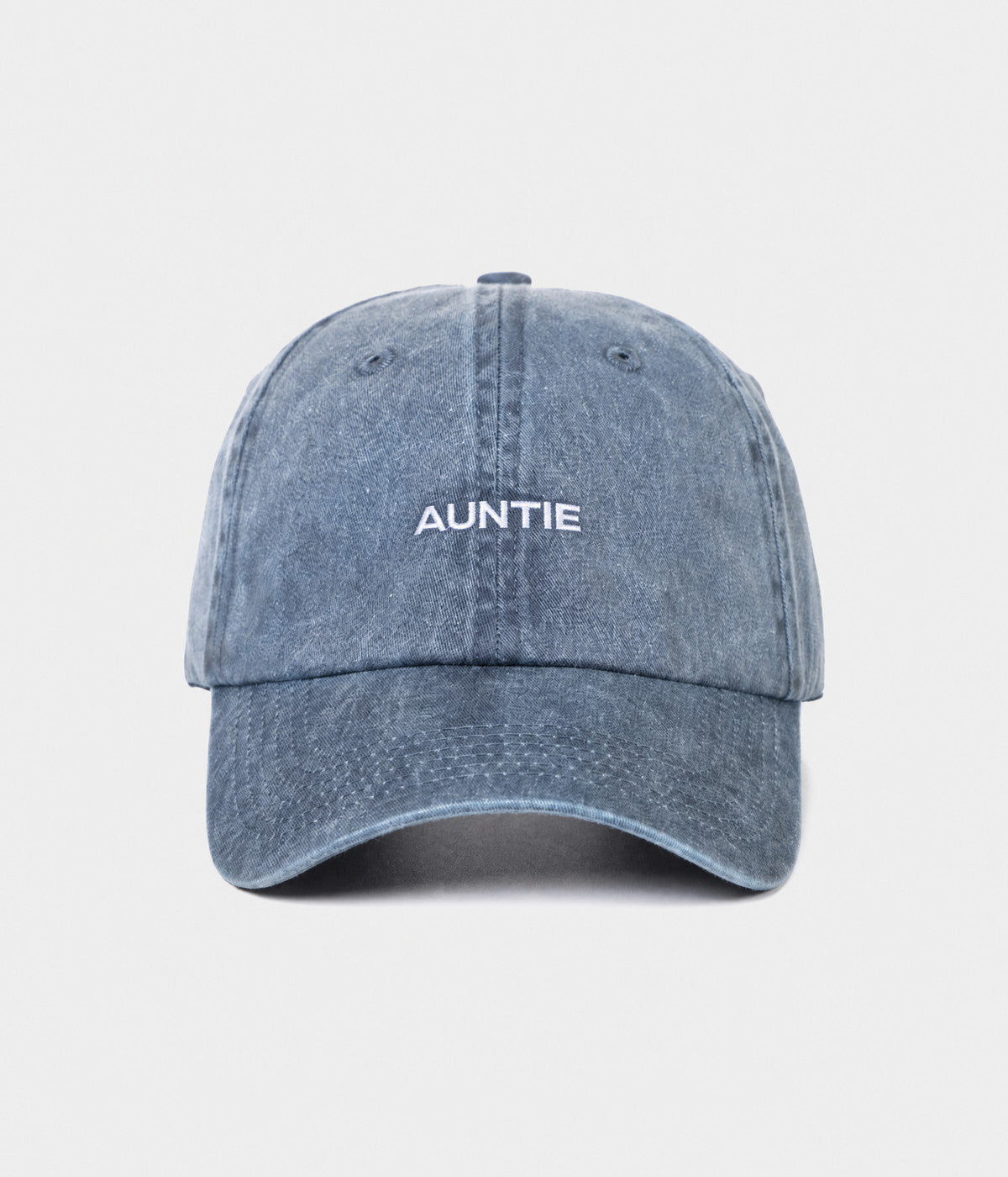 WASHED AUNTIE. washed cotton dad cap in NAVY, front view
