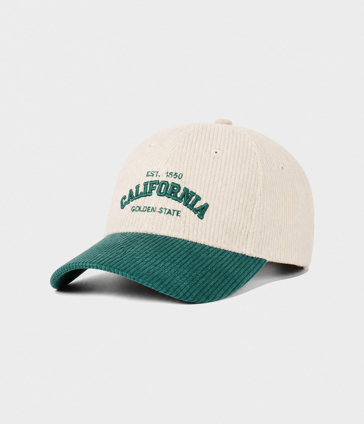 CALIFORNIA CORDUROY. corduroy cap in CREAM/GREEN, side view