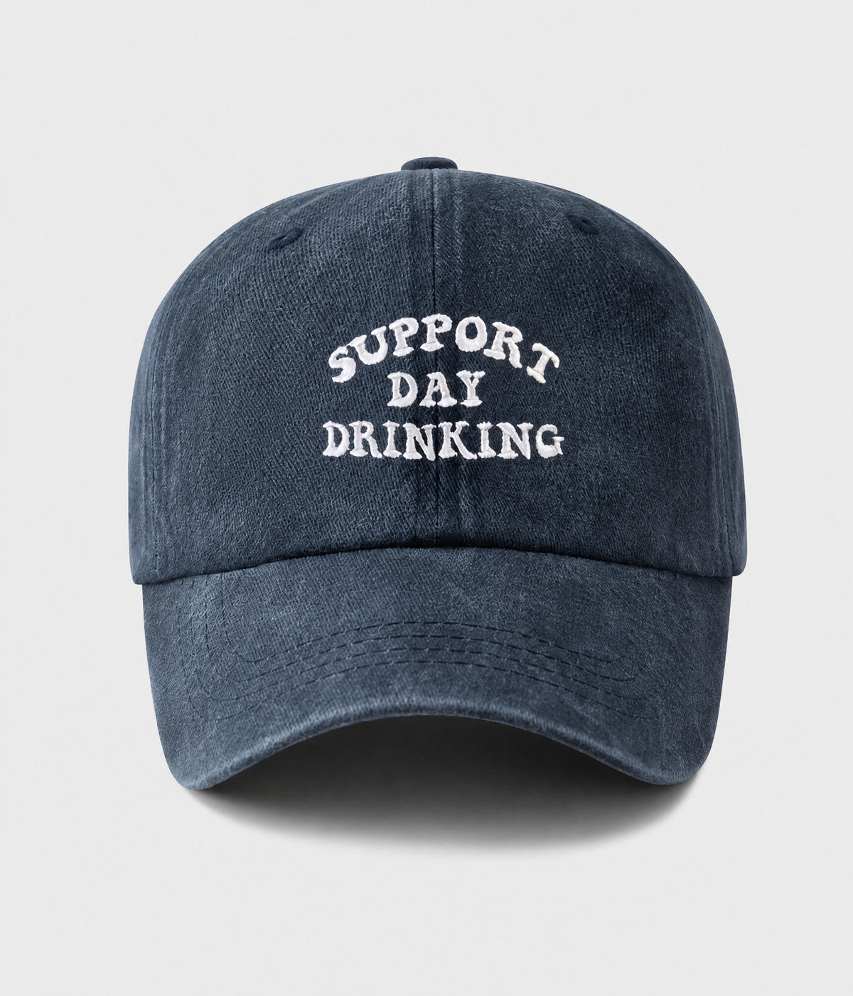 SUPPORT DAY DRINKING. washed cotton cap in NAVY, front view
