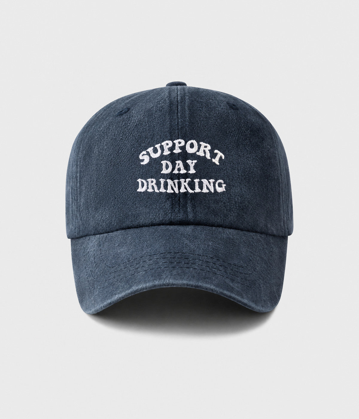 SUPPORT DAY DRINKING. washed cotton cap in NAVY, front view