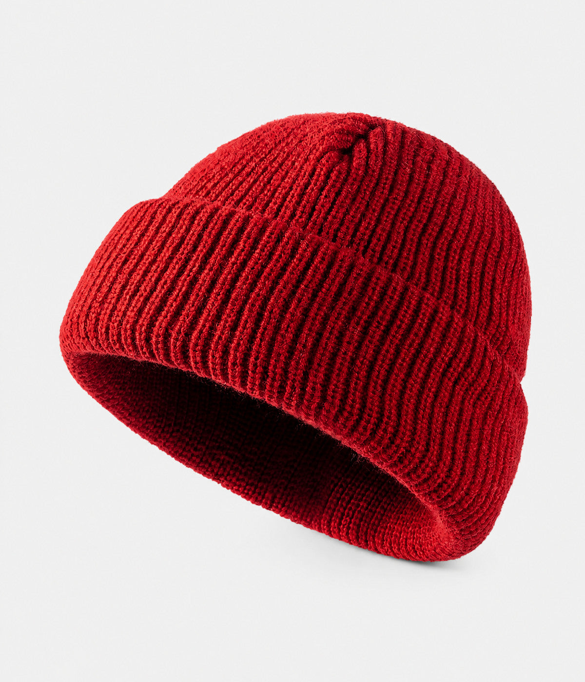 5 PANEL FISHERMAN BEANIE. ribbed knit beanie in DARK RED, front view